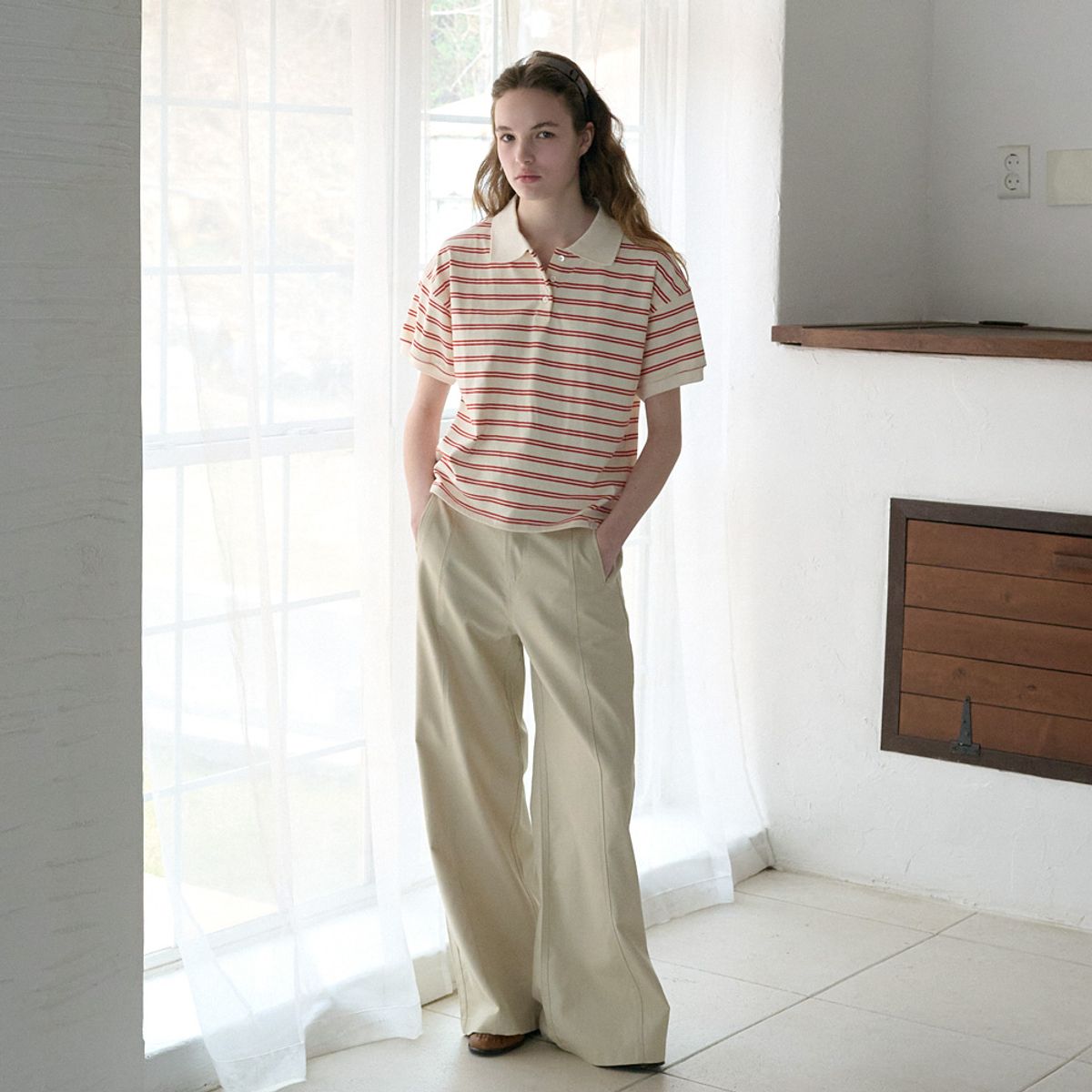 엘씨브이(LCVE) STRIPE POLO COLLAR T-SHIRT_IVORY