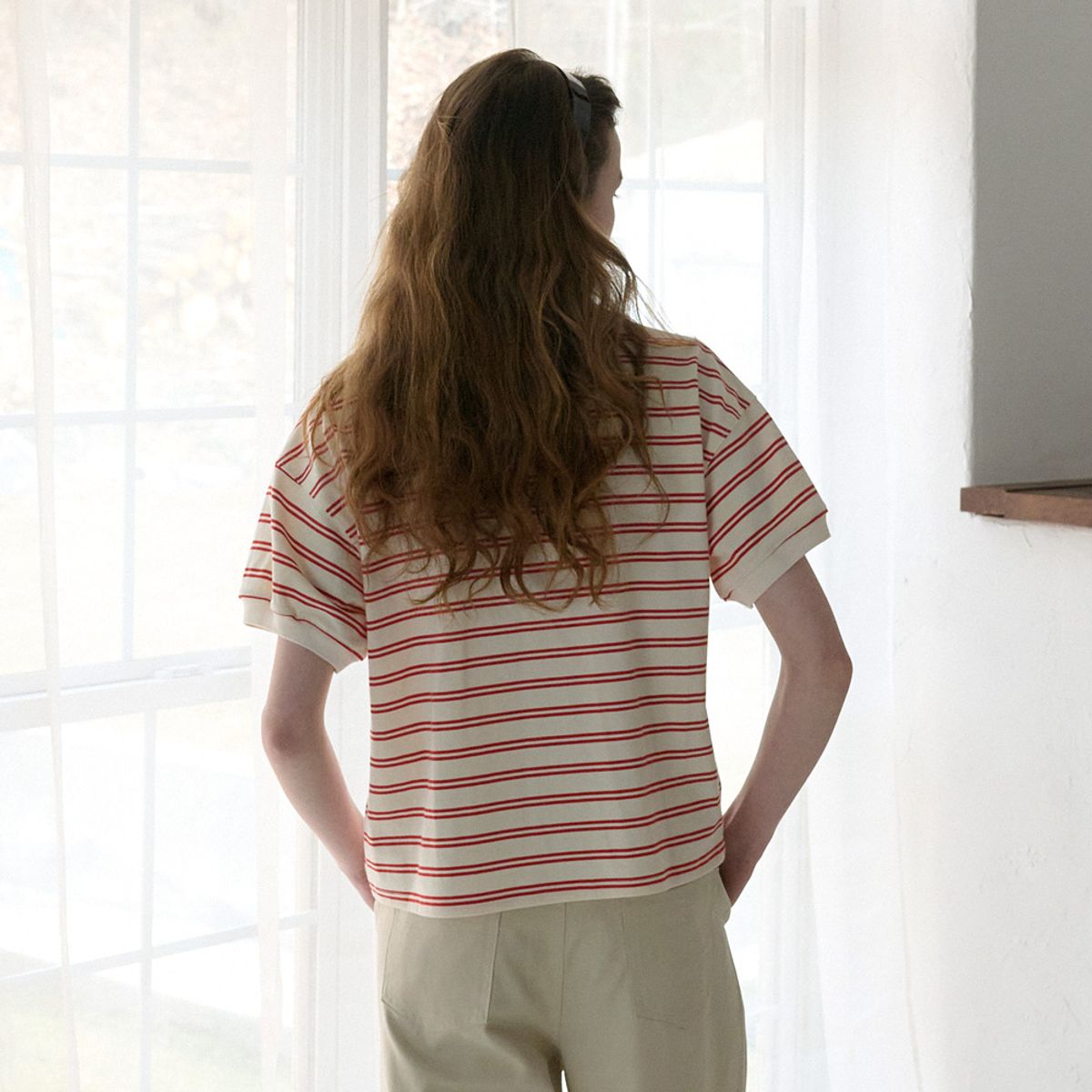 엘씨브이(LCVE) STRIPE POLO COLLAR T-SHIRT_IVORY