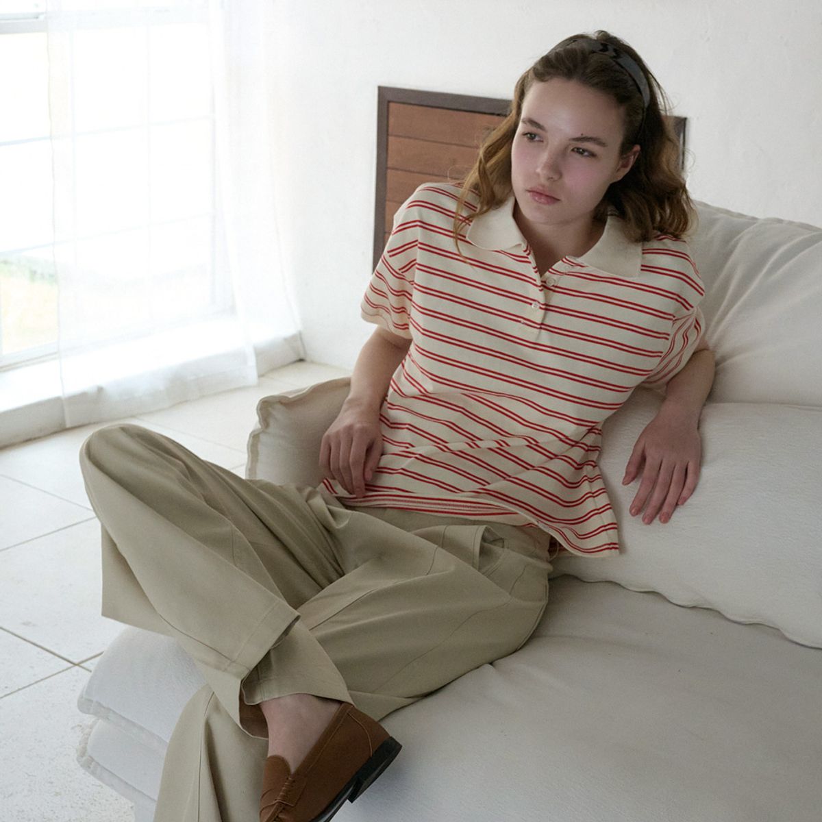 엘씨브이(LCVE) STRIPE POLO COLLAR T-SHIRT_IVORY