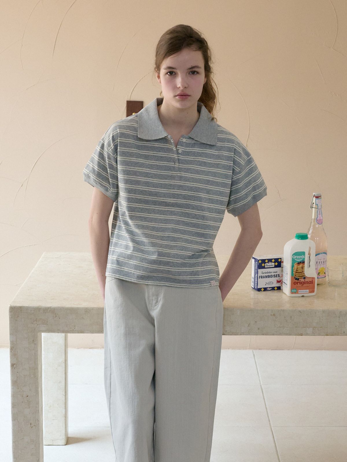 엘씨브이(LCVE) STRIPE POLO COLLAR T-SHIRT_GRAY