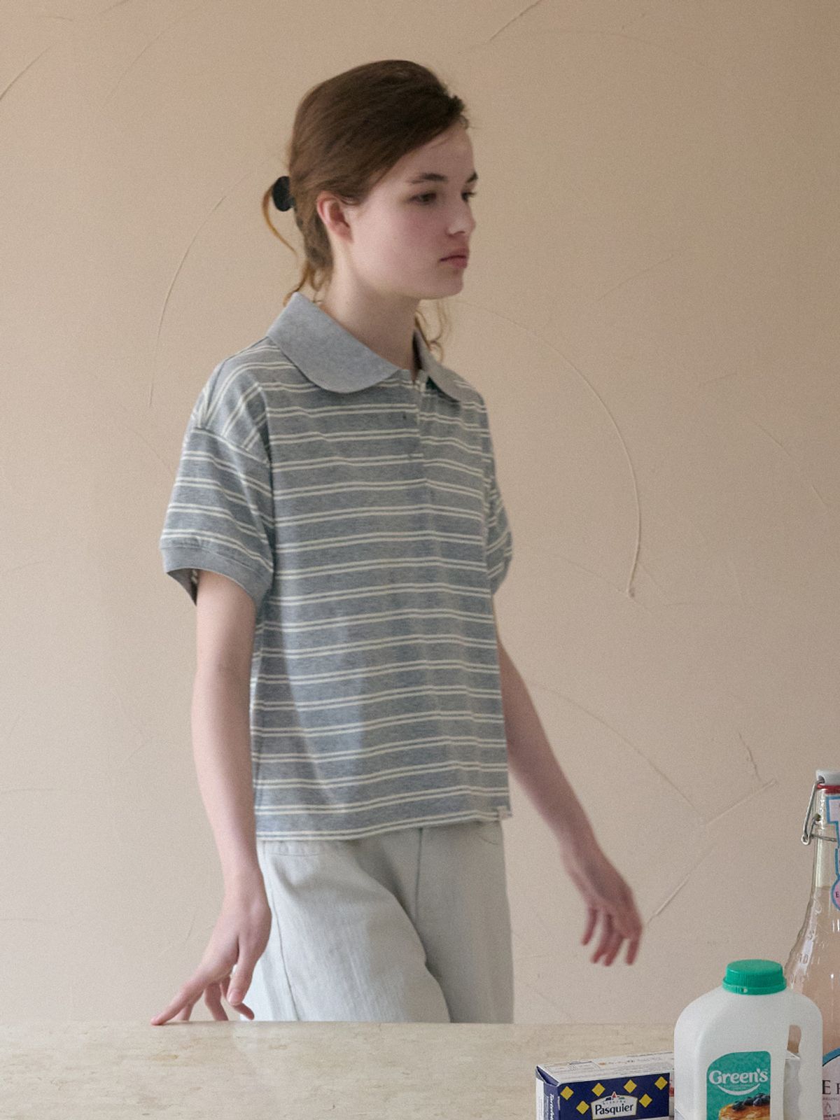 엘씨브이(LCVE) STRIPE POLO COLLAR T-SHIRT_GRAY