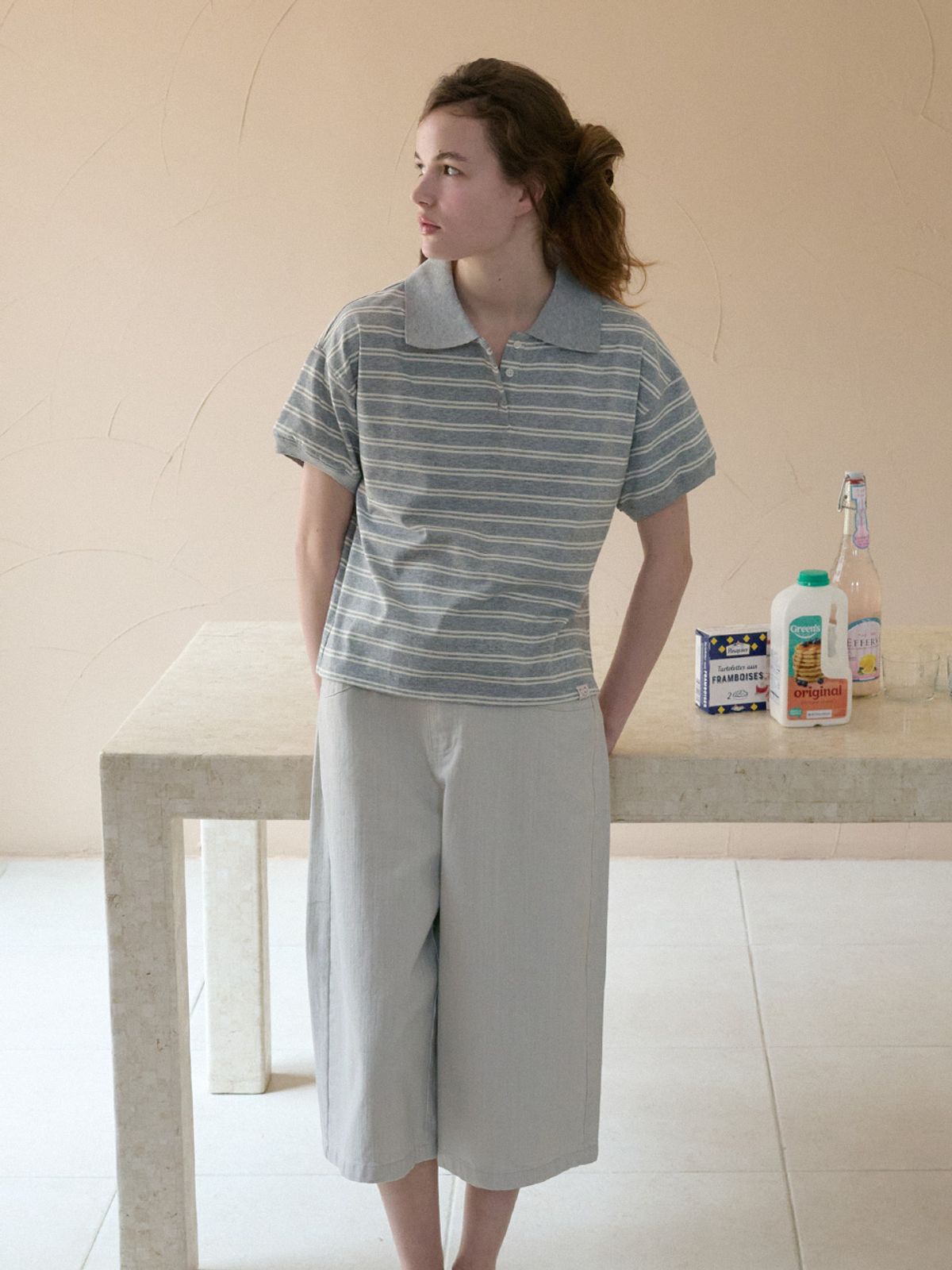 엘씨브이(LCVE) STRIPE POLO COLLAR T-SHIRT_GRAY