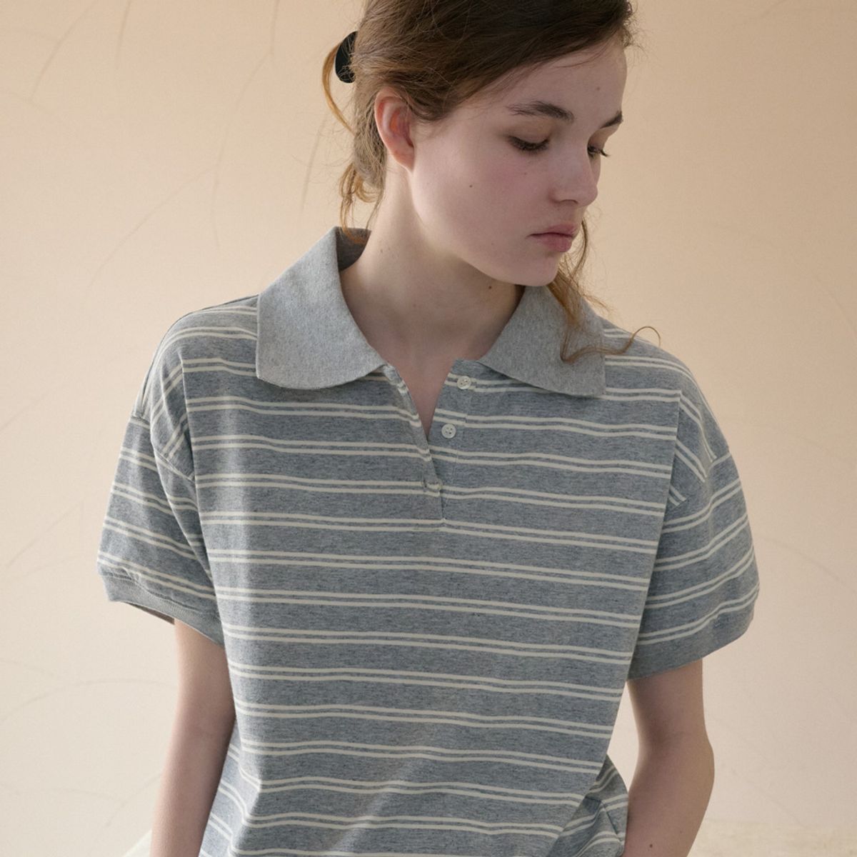 엘씨브이(LCVE) STRIPE POLO COLLAR T-SHIRT_GRAY