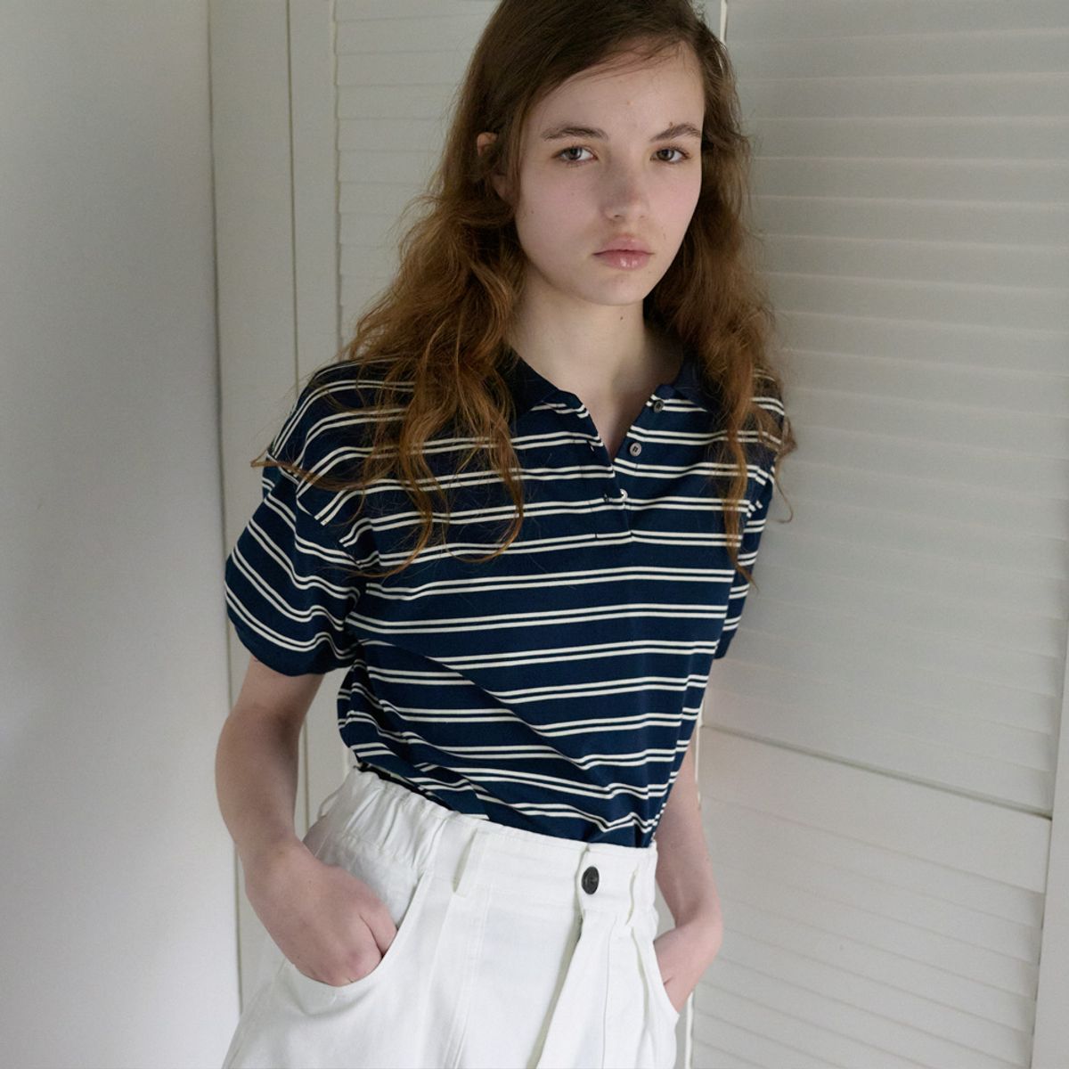 엘씨브이(LCVE) STRIPE POLO COLLAR T-SHIRT_NAVY