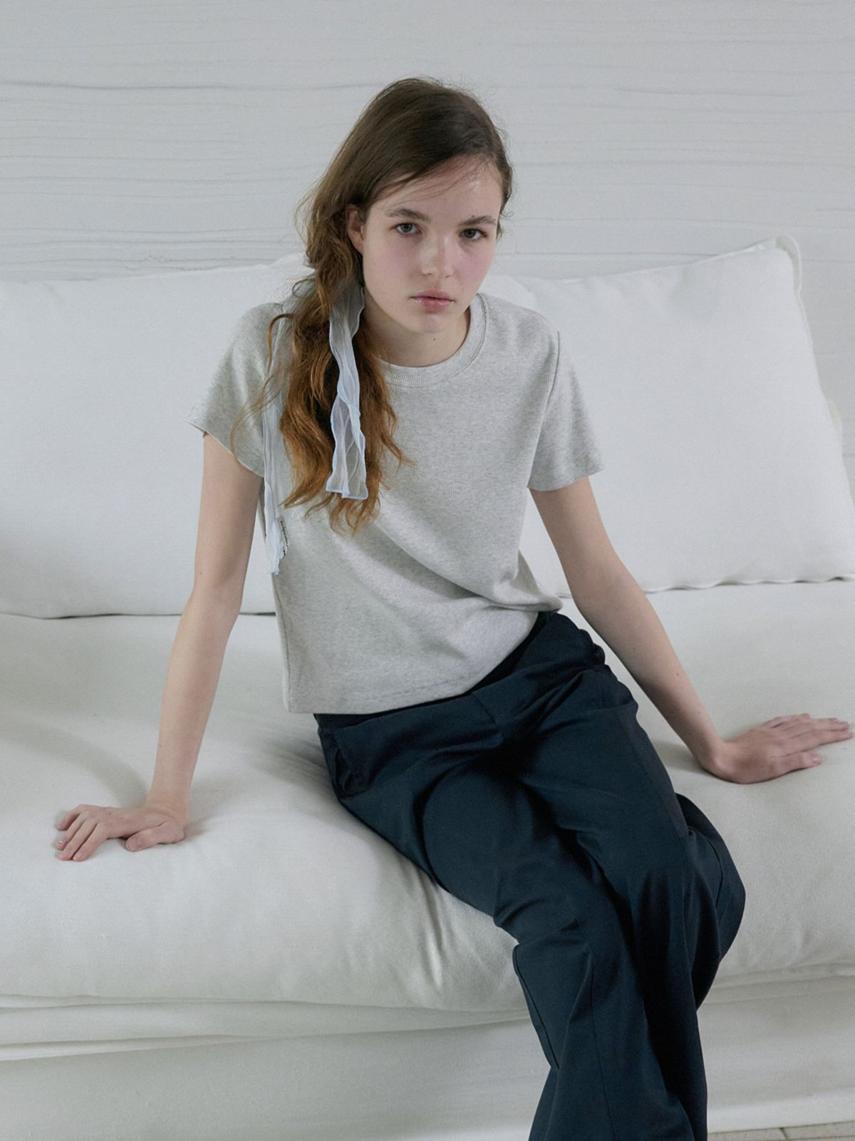 엘씨브이(LCVE) STRETCHY BASIC COTTON T-SHIRT_LIGHT GRAY
