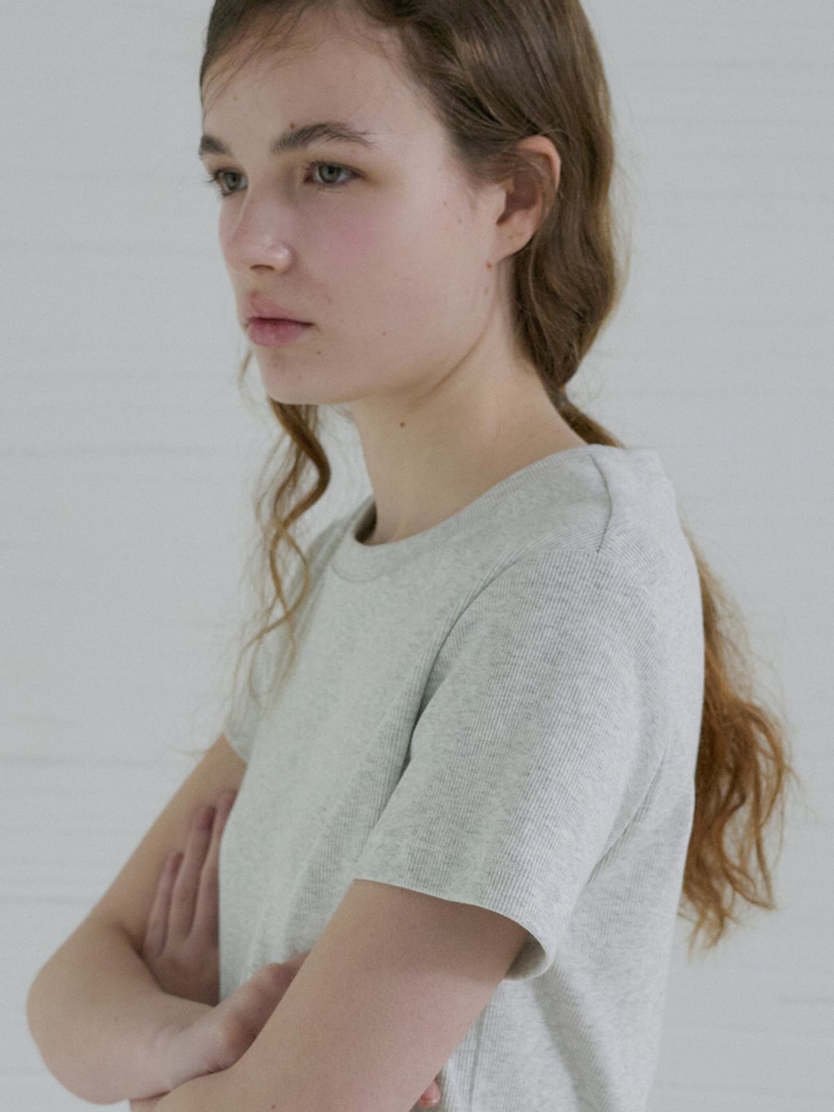 엘씨브이(LCVE) STRETCHY BASIC COTTON T-SHIRT_LIGHT GRAY