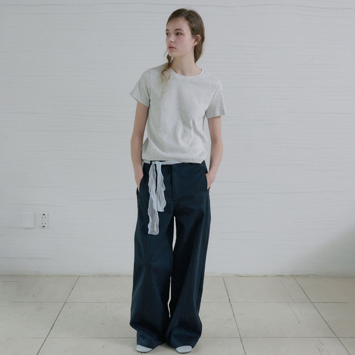 엘씨브이(LCVE) STRETCHY BASIC COTTON T-SHIRT_LIGHT GRAY