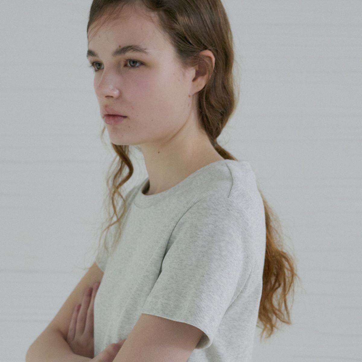 엘씨브이(LCVE) STRETCHY BASIC COTTON T-SHIRT_LIGHT GRAY