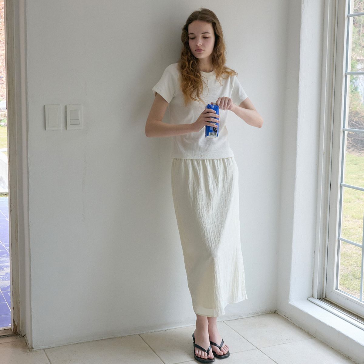 엘씨브이(LCVE) STRETCHY BASIC COTTON T-SHIRT_WHITE