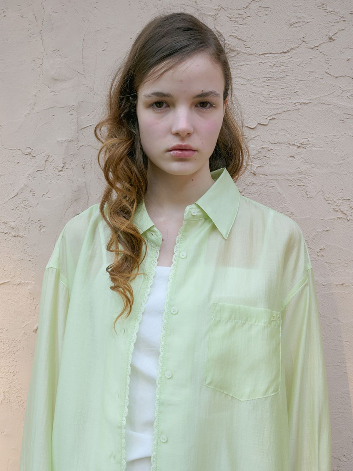 엘씨브이(LCVE) SEE-THROUGH TENCEL SILKY SHIRT_LIME