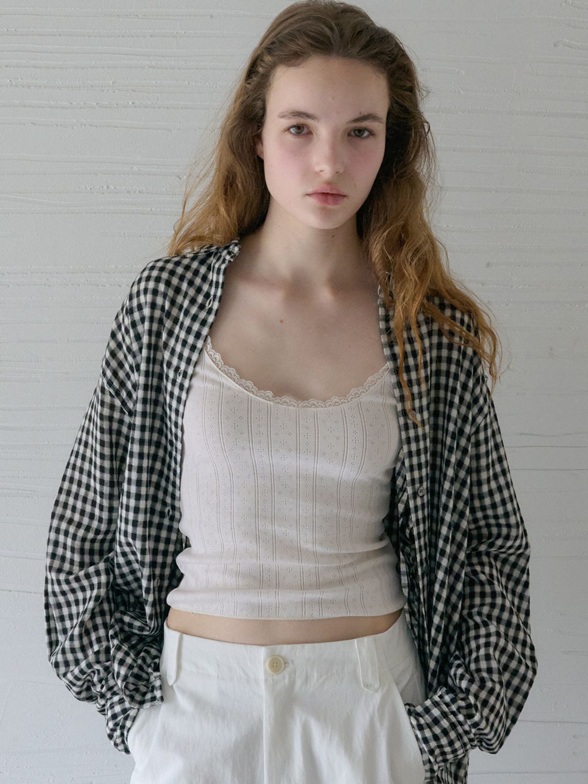 엘씨브이(LCVE) GAUZE GINGHAM CHECK SHIRTS_BLACK