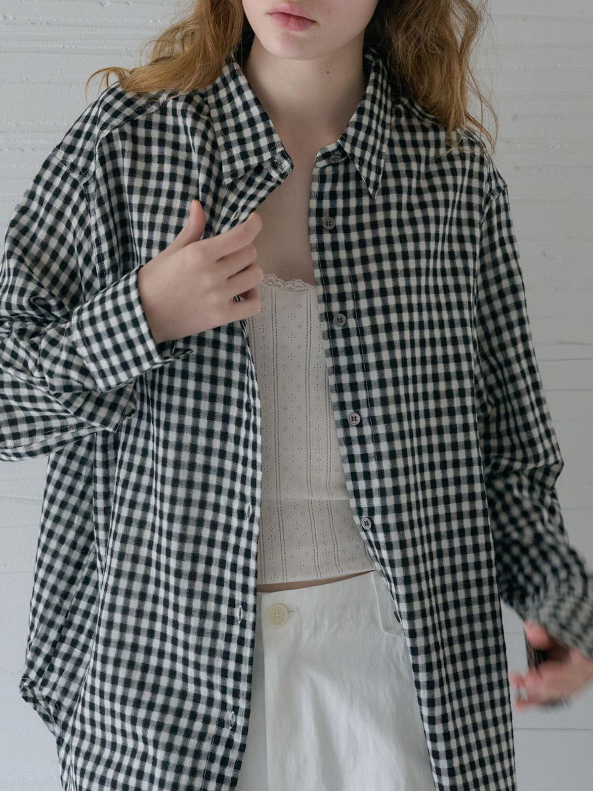 엘씨브이(LCVE) GAUZE GINGHAM CHECK SHIRTS_BLACK