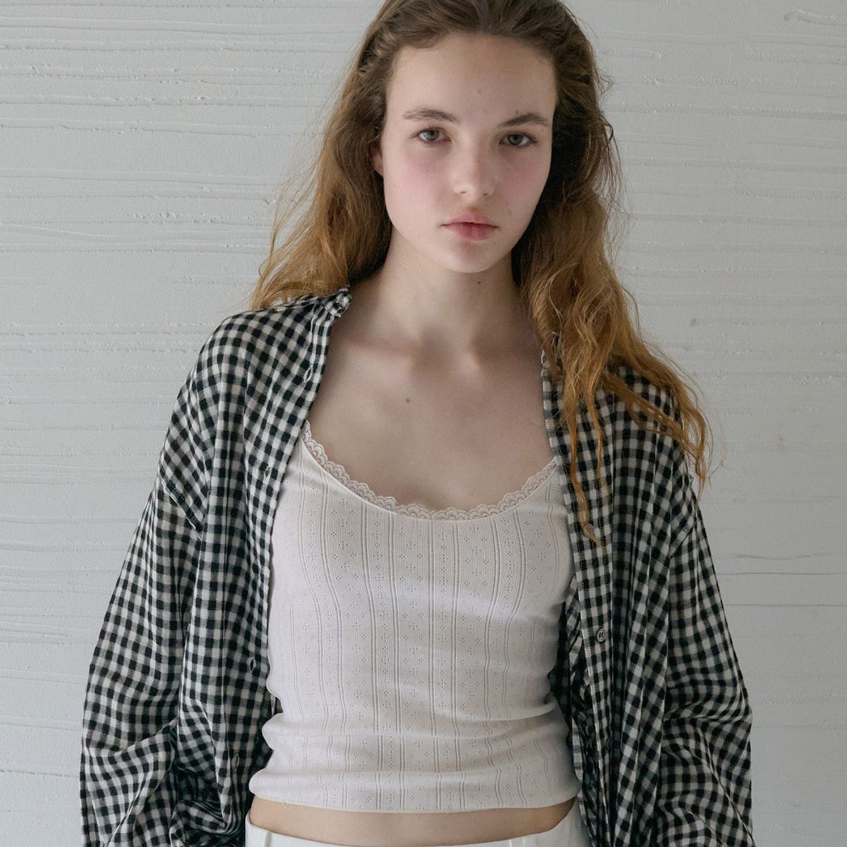 엘씨브이(LCVE) GAUZE GINGHAM CHECK SHIRTS_BLACK