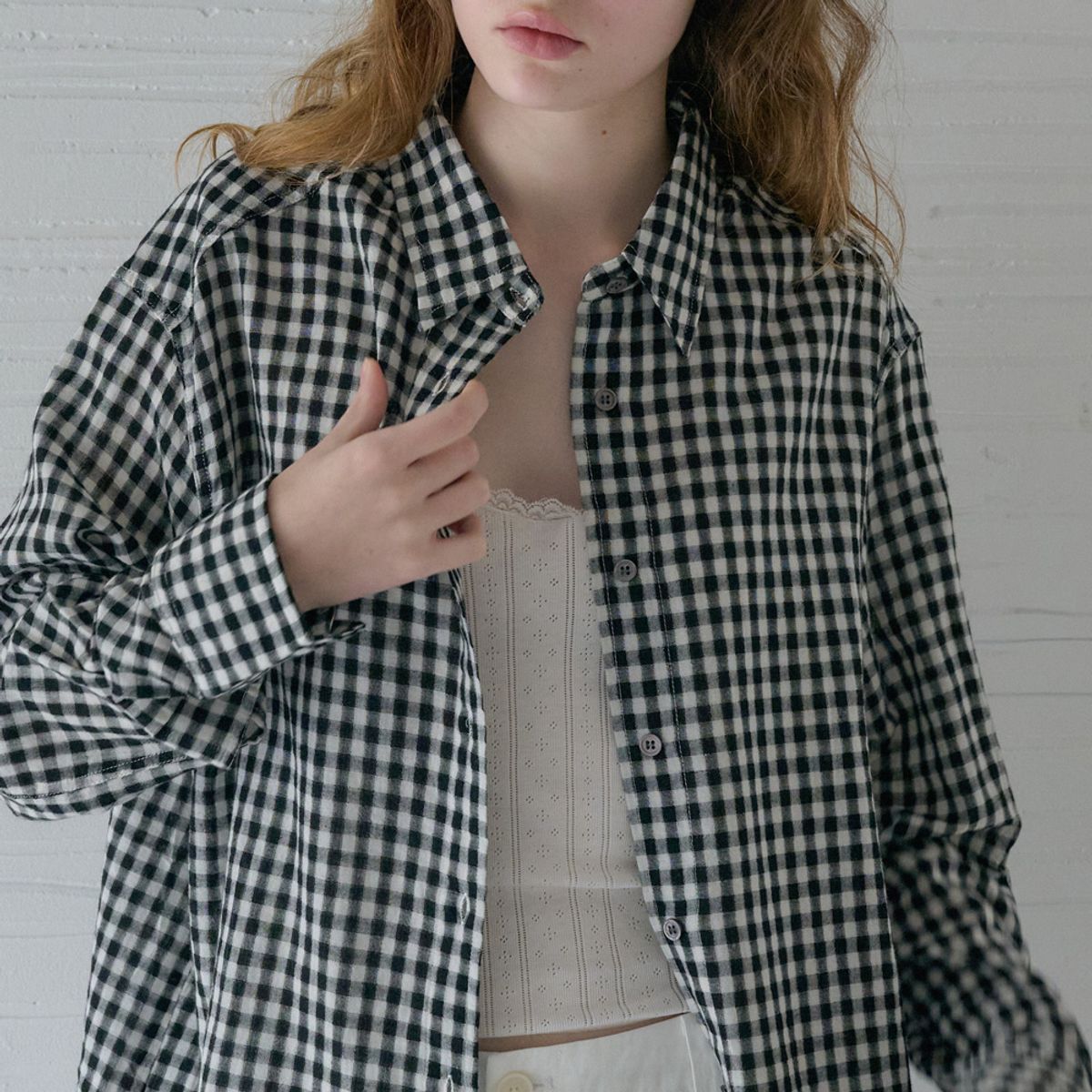 엘씨브이(LCVE) GAUZE GINGHAM CHECK SHIRTS_BLACK