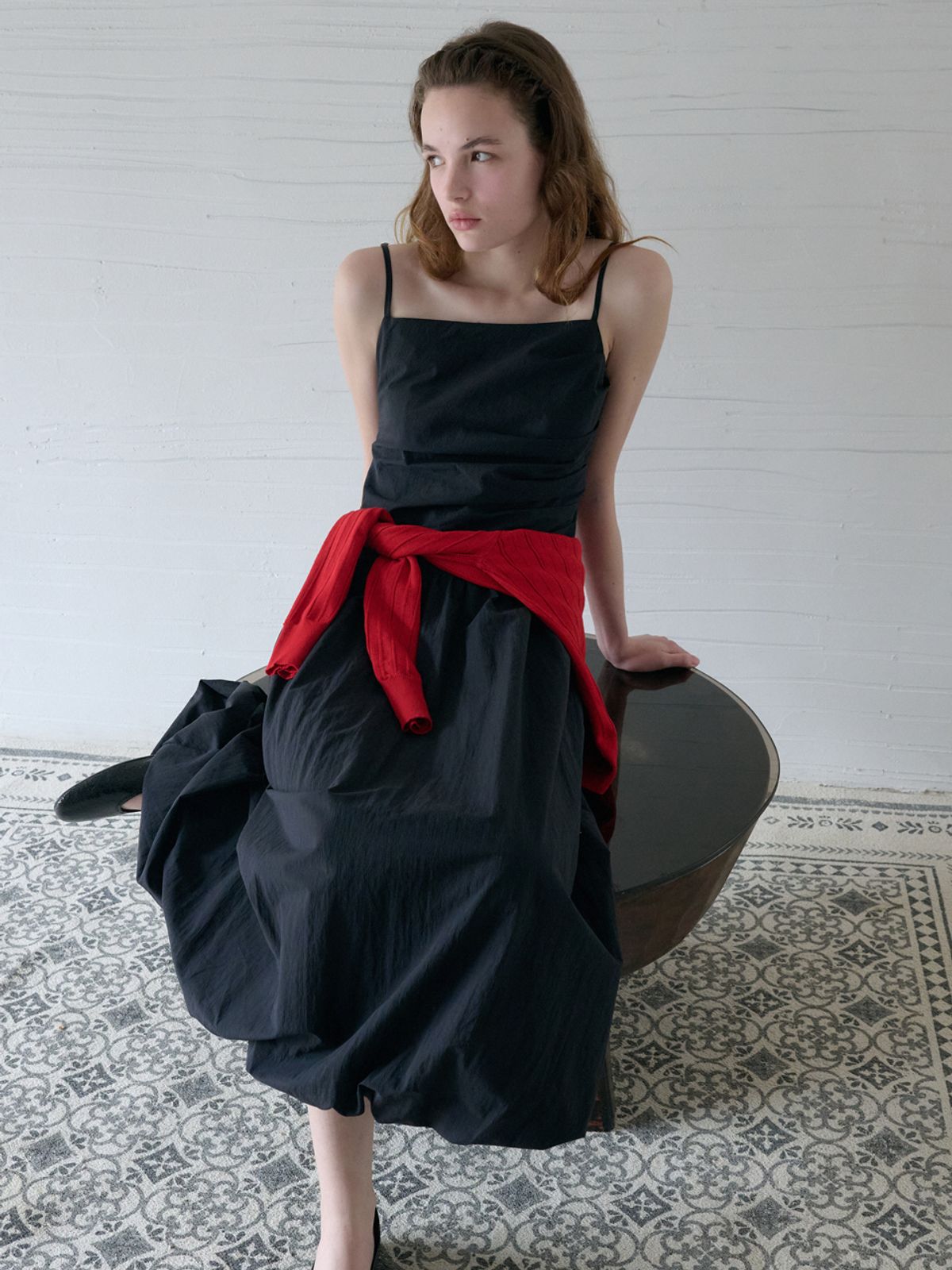 엘씨브이(LCVE) DRAPED SLIP BALLOON DRESS_BLACK