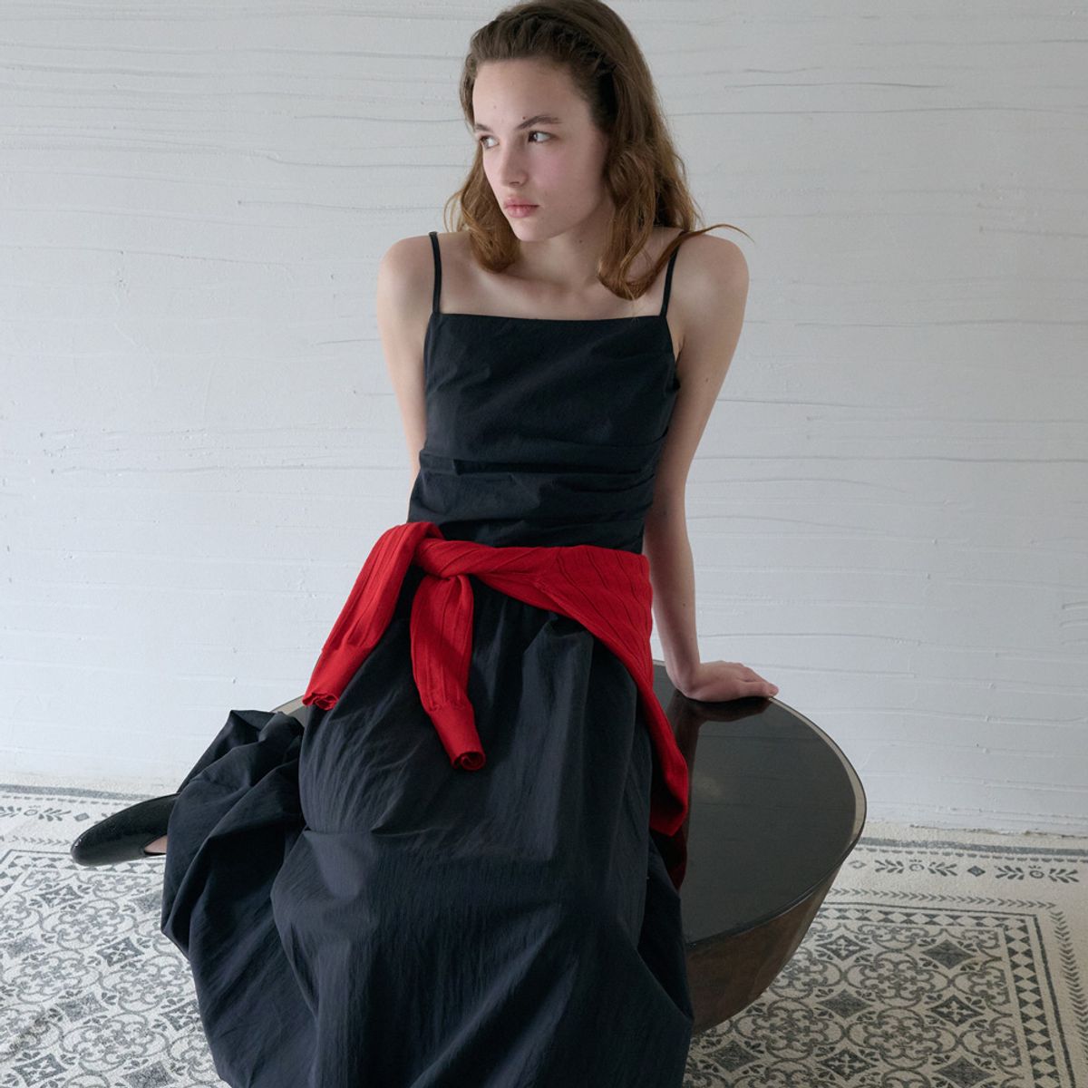 엘씨브이(LCVE) DRAPED SLIP BALLOON DRESS_BLACK