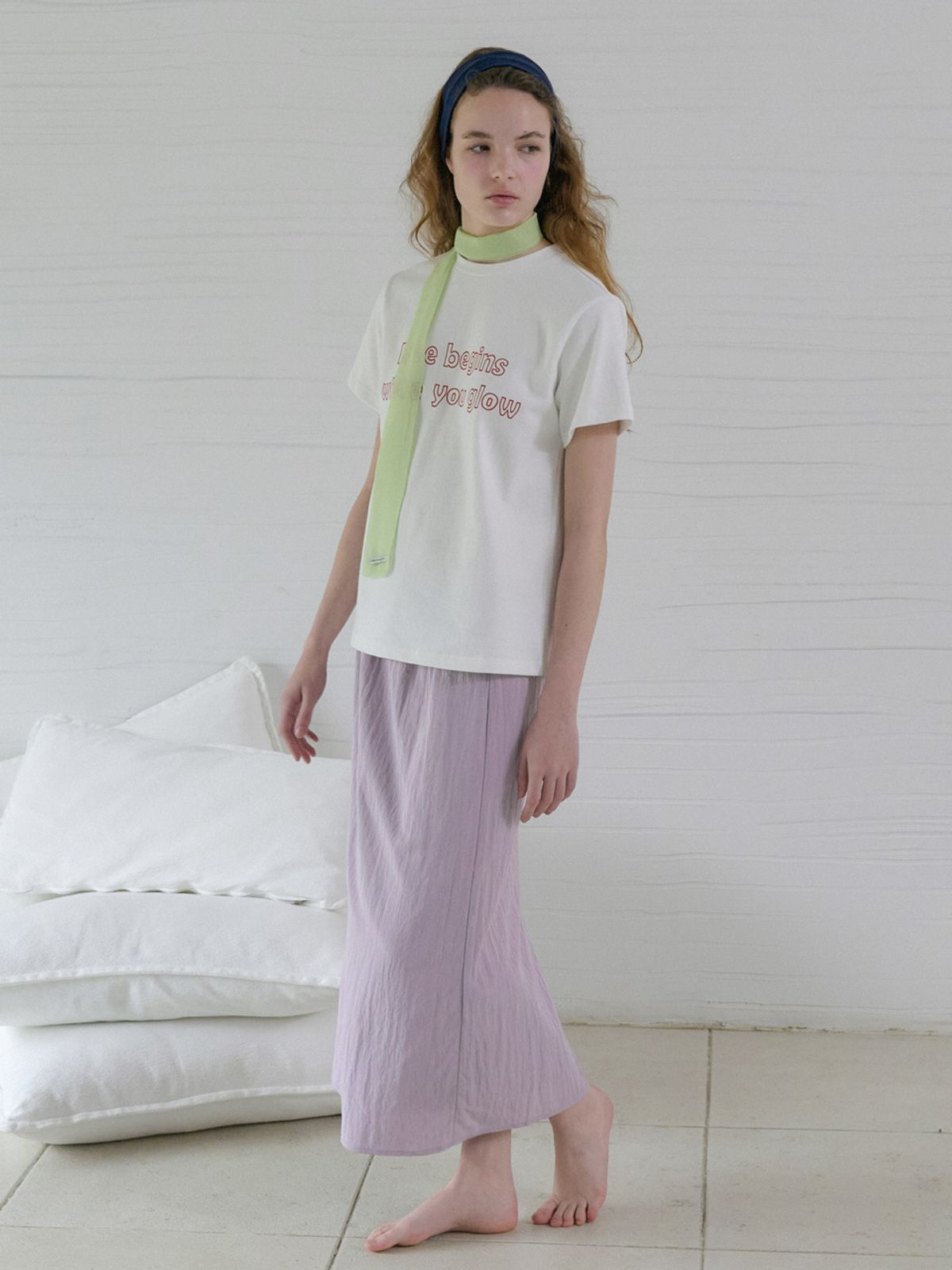 엘씨브이(LCVE) SHIRRED WAIST MIDI SKIRT_LIGHT PURPLE
