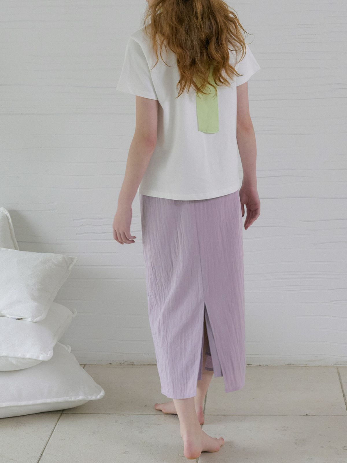 엘씨브이(LCVE) SHIRRED WAIST MIDI SKIRT_LIGHT PURPLE