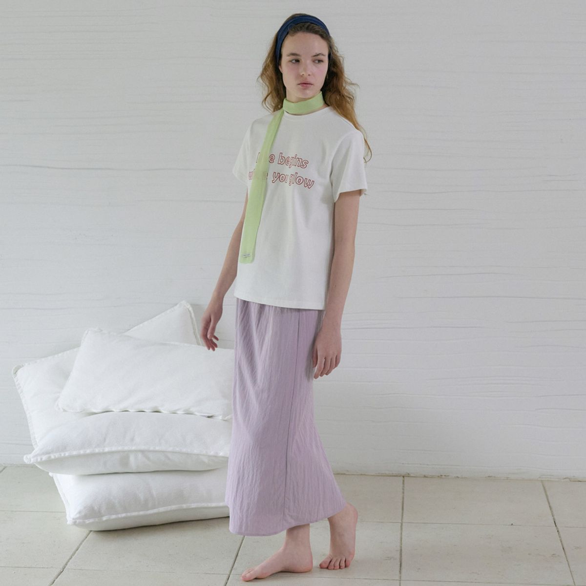 엘씨브이(LCVE) SHIRRED WAIST MIDI SKIRT_LIGHT PURPLE