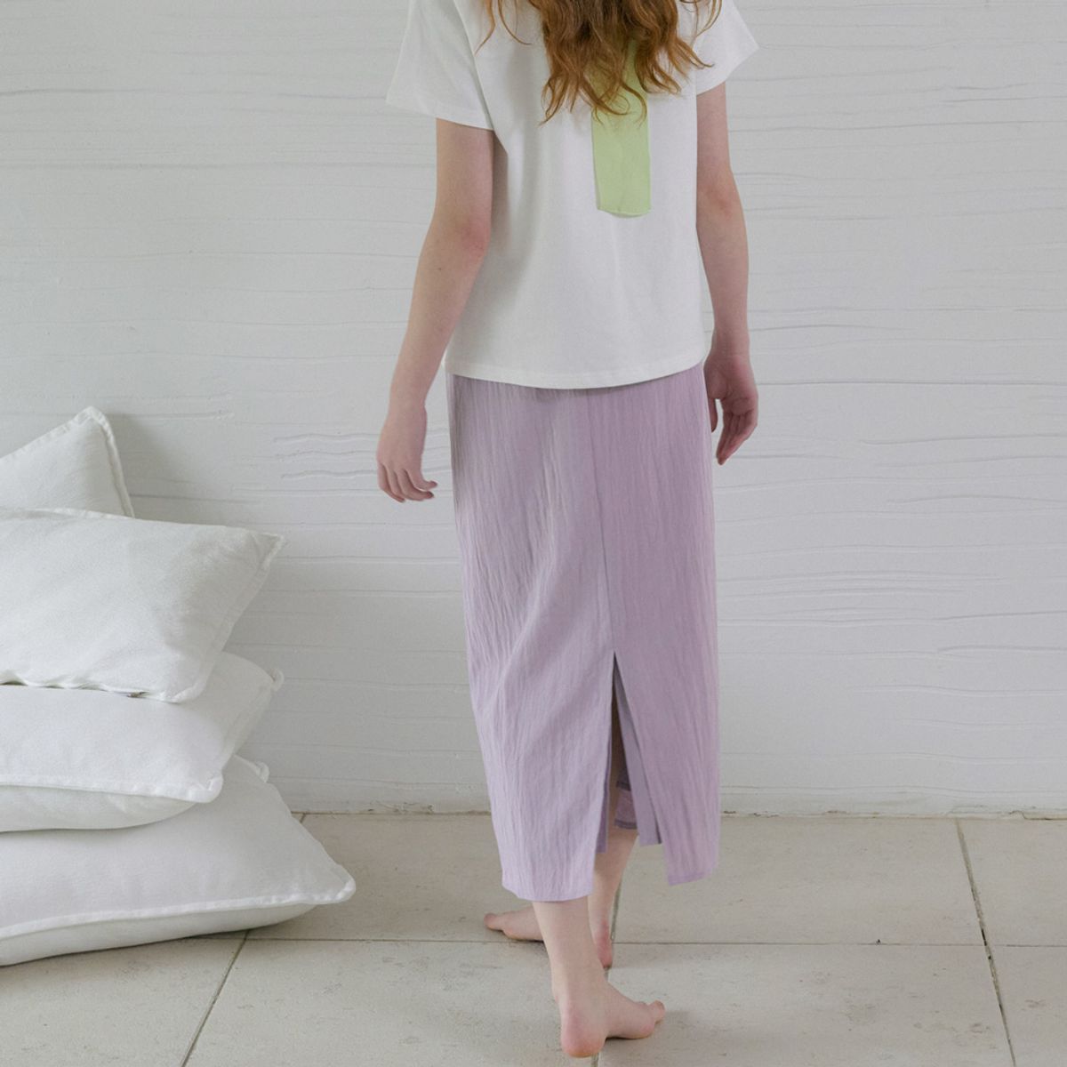 엘씨브이(LCVE) SHIRRED WAIST MIDI SKIRT_LIGHT PURPLE