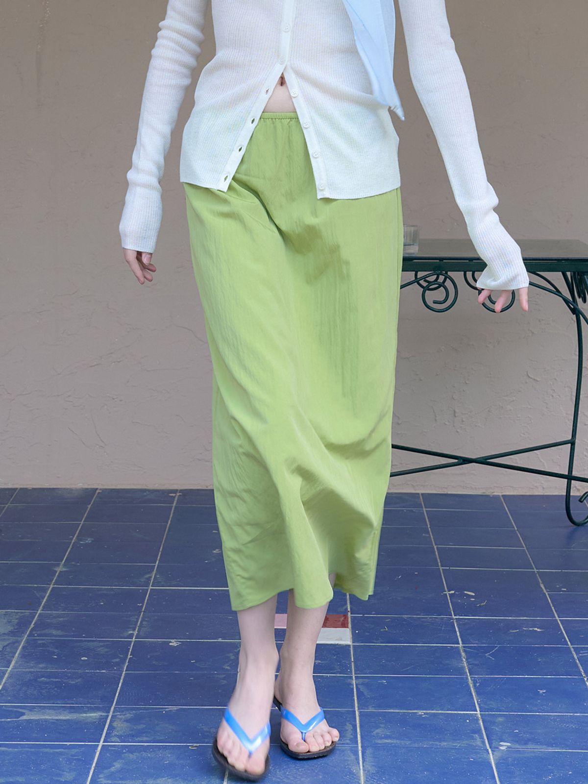 엘씨브이(LCVE) SHIRRED WAIST MIDI SKIRT_GREEN