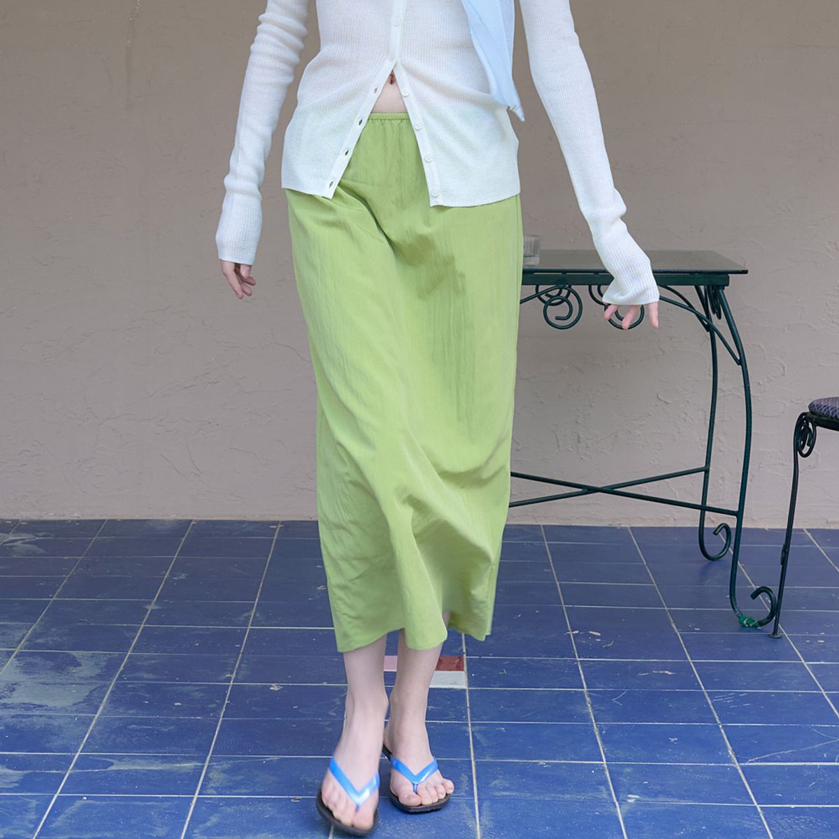 엘씨브이(LCVE) SHIRRED WAIST MIDI SKIRT_GREEN