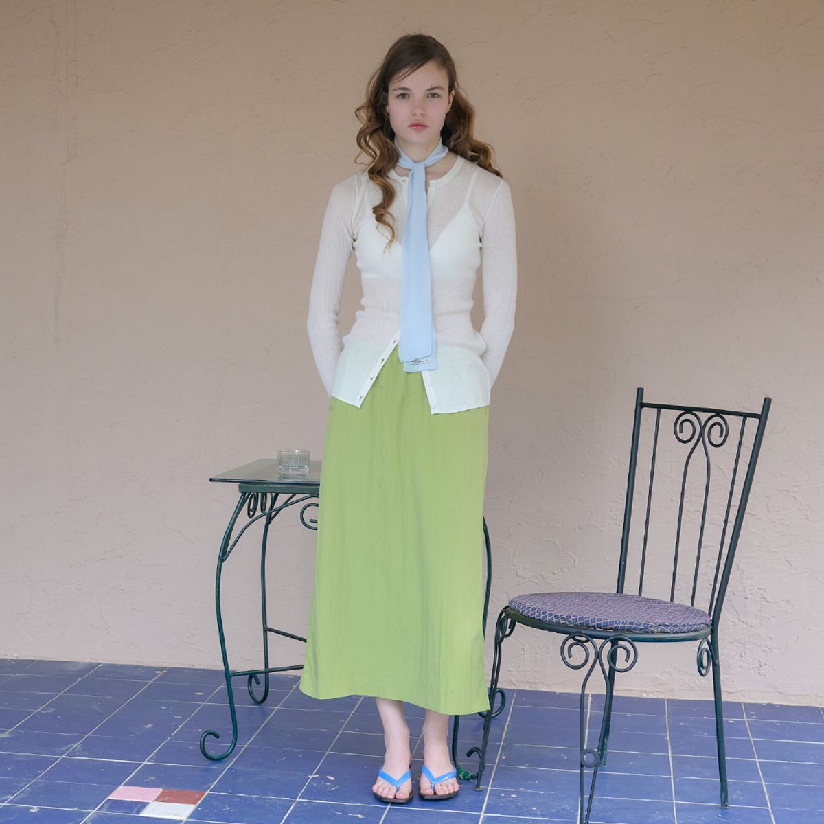 엘씨브이(LCVE) SHIRRED WAIST MIDI SKIRT_GREEN