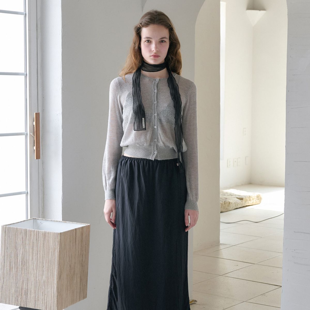 엘씨브이(LCVE) SHIRRED WAIST MIDI SKIRT_BLACK