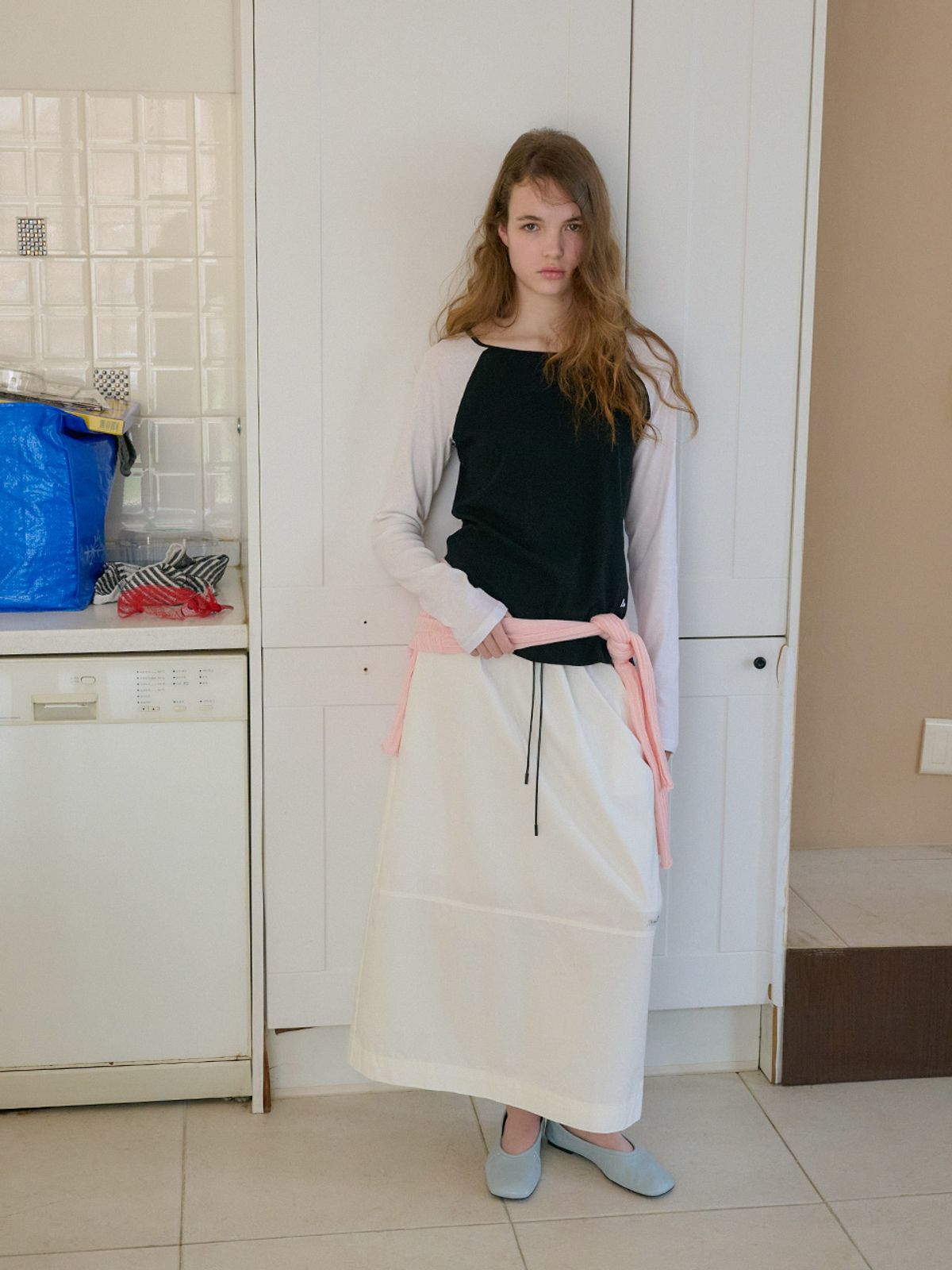 엘씨브이(LCVE) DRAWSTRING MAXI LONG SKIRT_IVORY