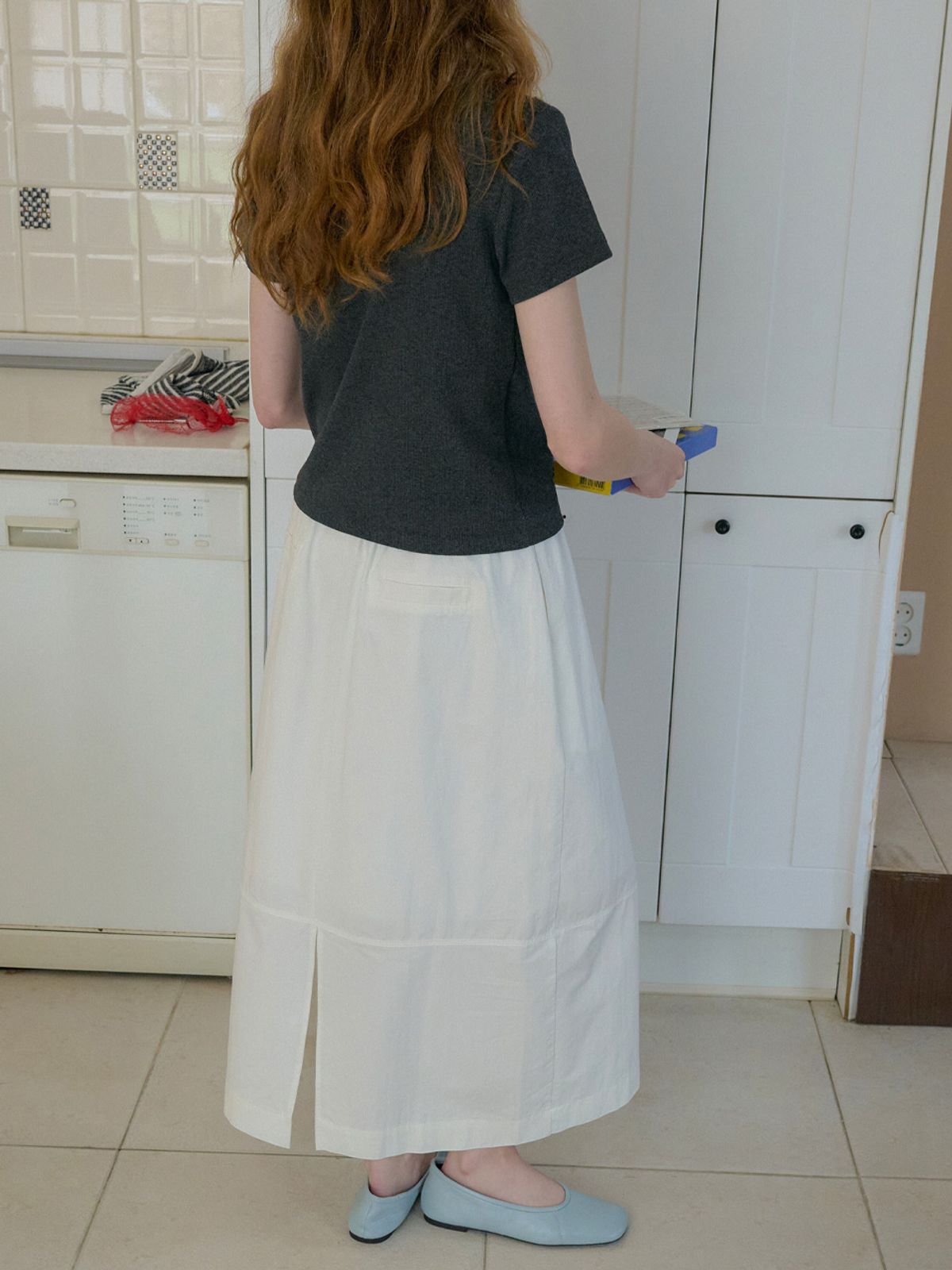 엘씨브이(LCVE) DRAWSTRING MAXI LONG SKIRT_IVORY