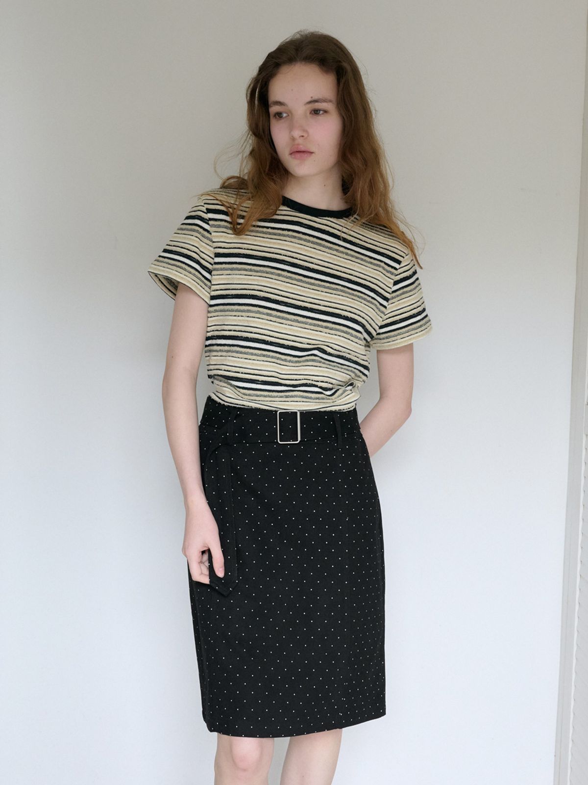 엘씨브이(LCVE) POLKA DOT BELTED SKIRT_BLACK