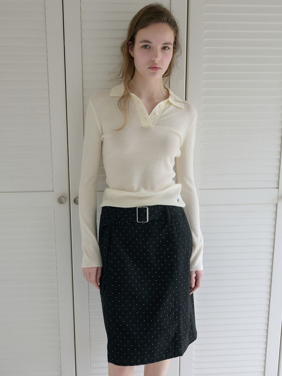 엘씨브이(LCVE) POLKA DOT BELTED SKIRT_BLACK