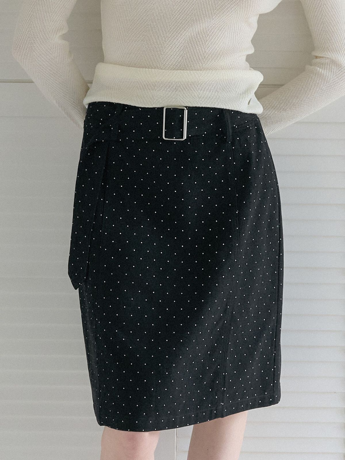 엘씨브이(LCVE) POLKA DOT BELTED SKIRT_BLACK