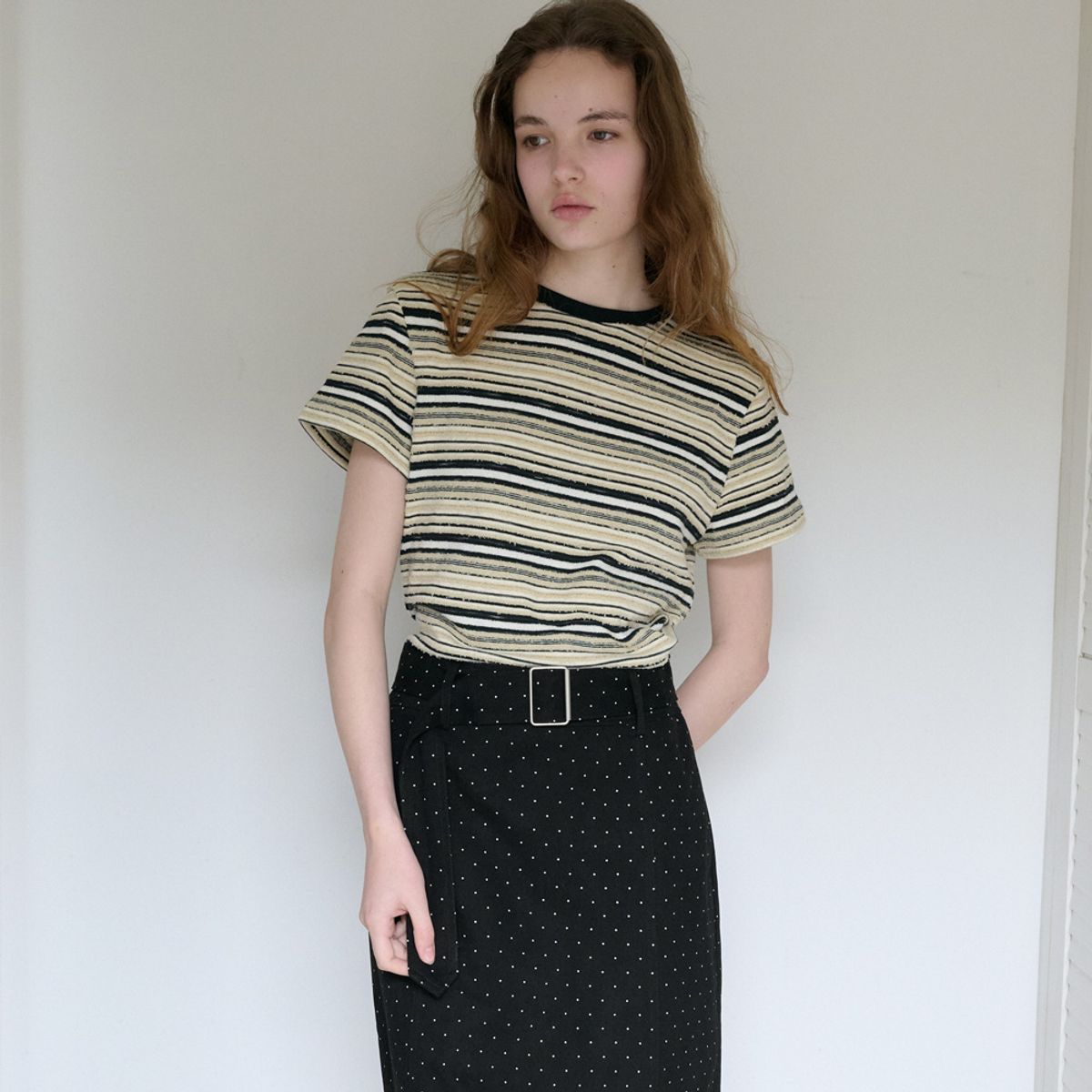 엘씨브이(LCVE) POLKA DOT BELTED SKIRT_BLACK