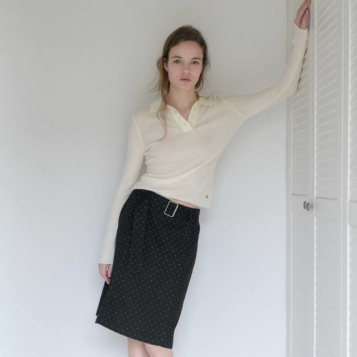 엘씨브이(LCVE) POLKA DOT BELTED SKIRT_BLACK