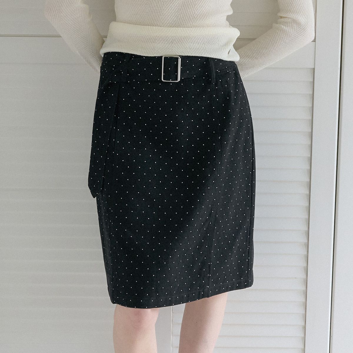 엘씨브이(LCVE) POLKA DOT BELTED SKIRT_BLACK