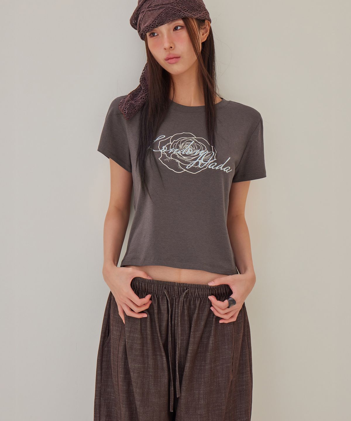 런던다다(LONDONDADA) Rose Modal T-Shirt, BROWN