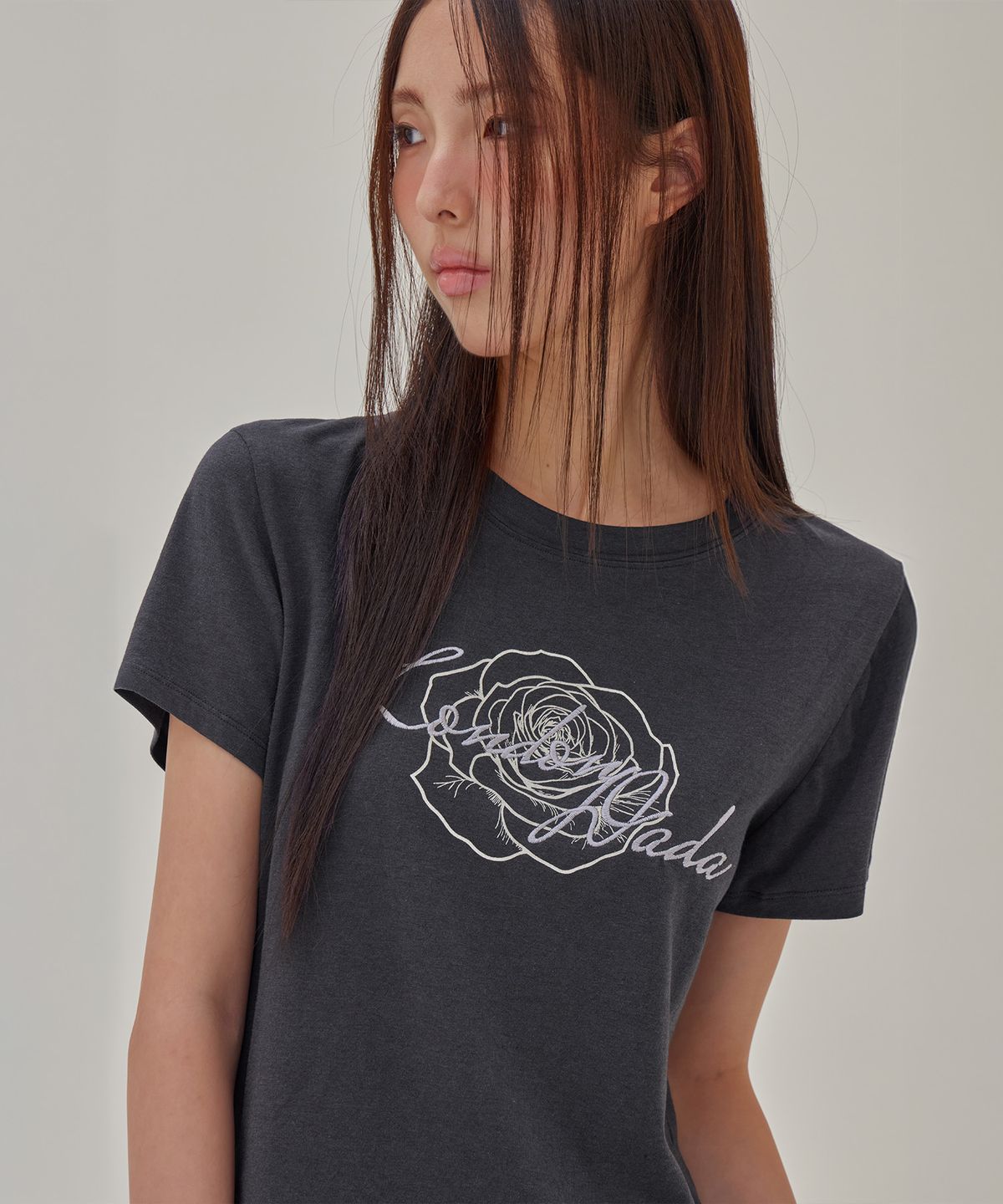 런던다다(LONDONDADA) Rose Modal T-Shirt, CHARCOAL