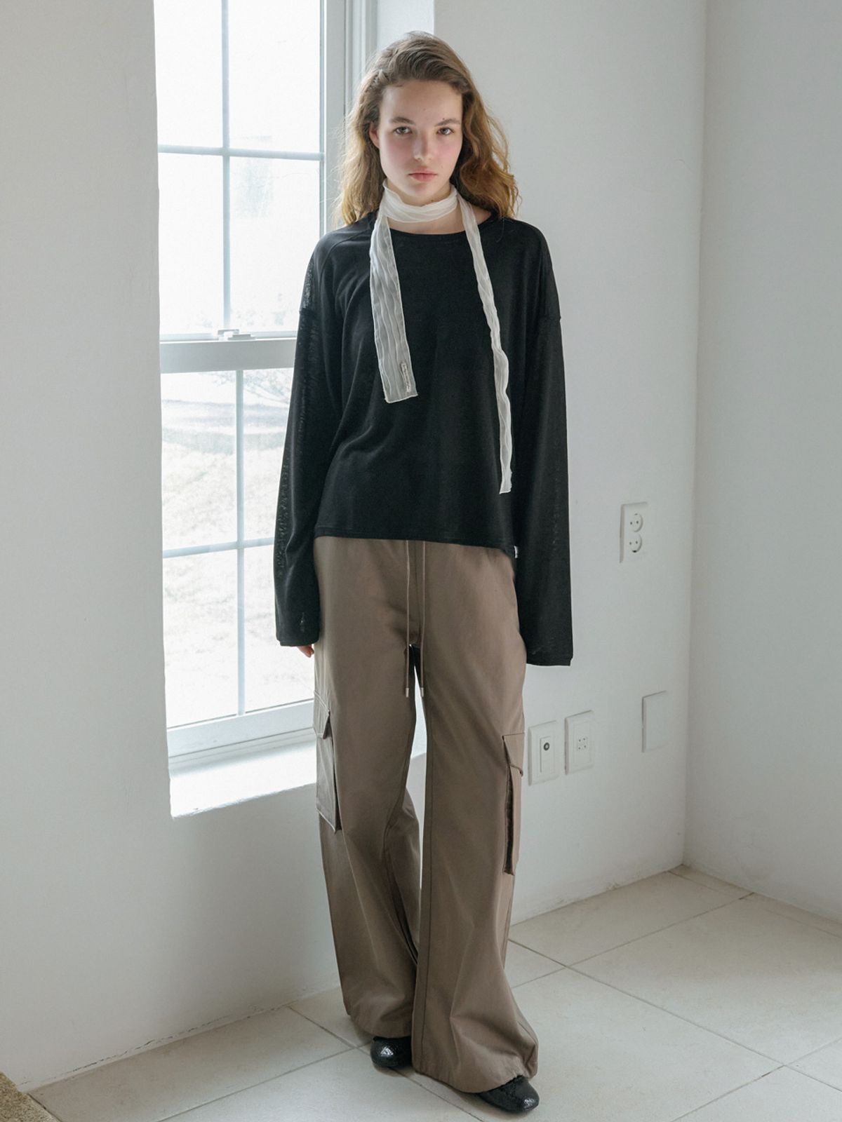 엘씨브이(LCVE) CRINKLED SHEER SCARF_WHITE