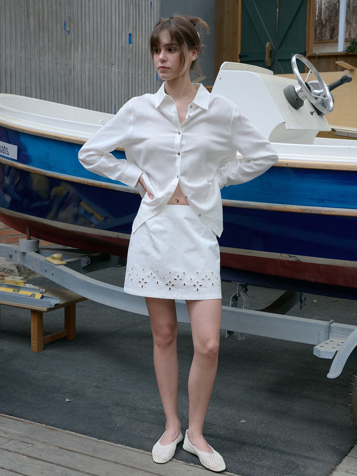 엘씨브이(LCVE) LINEN BLEND BASIC SHIRT_WHITE