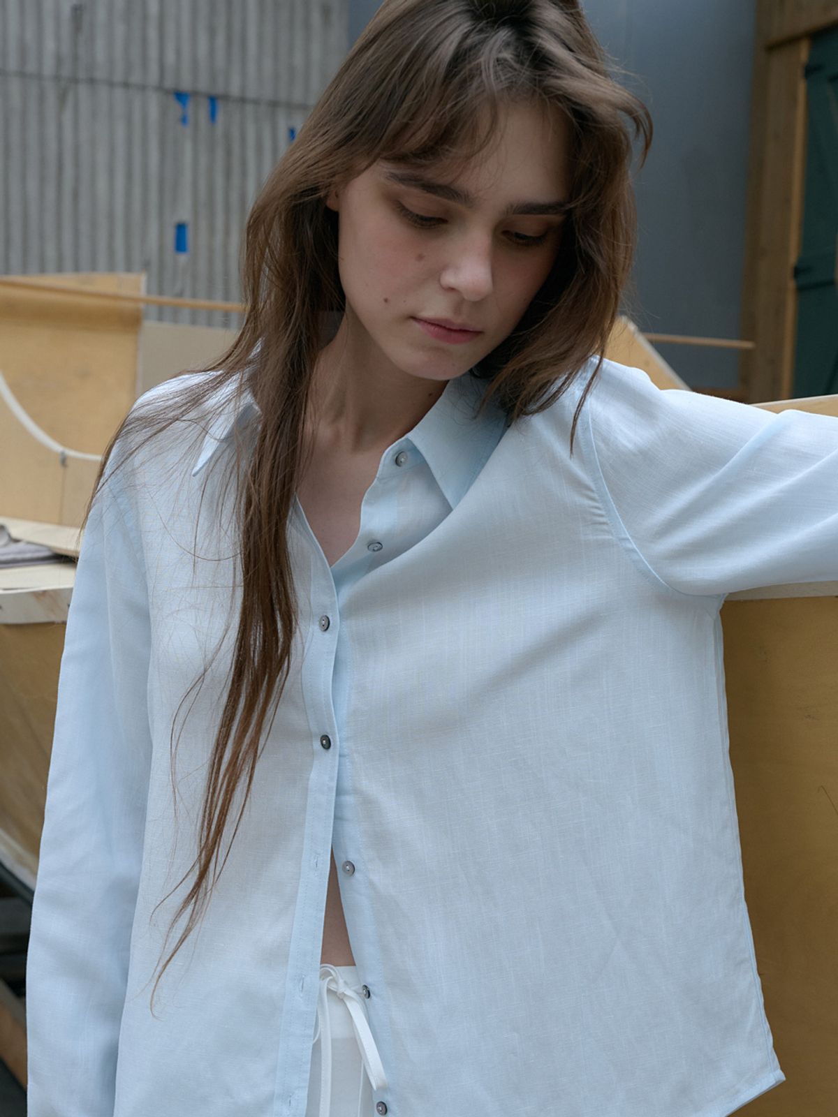 엘씨브이(LCVE) LINEN BLEND BASIC SHIRT_SKYBLUE