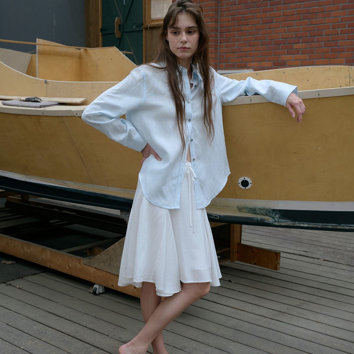 엘씨브이(LCVE) LINEN BLEND BASIC SHIRT_SKYBLUE