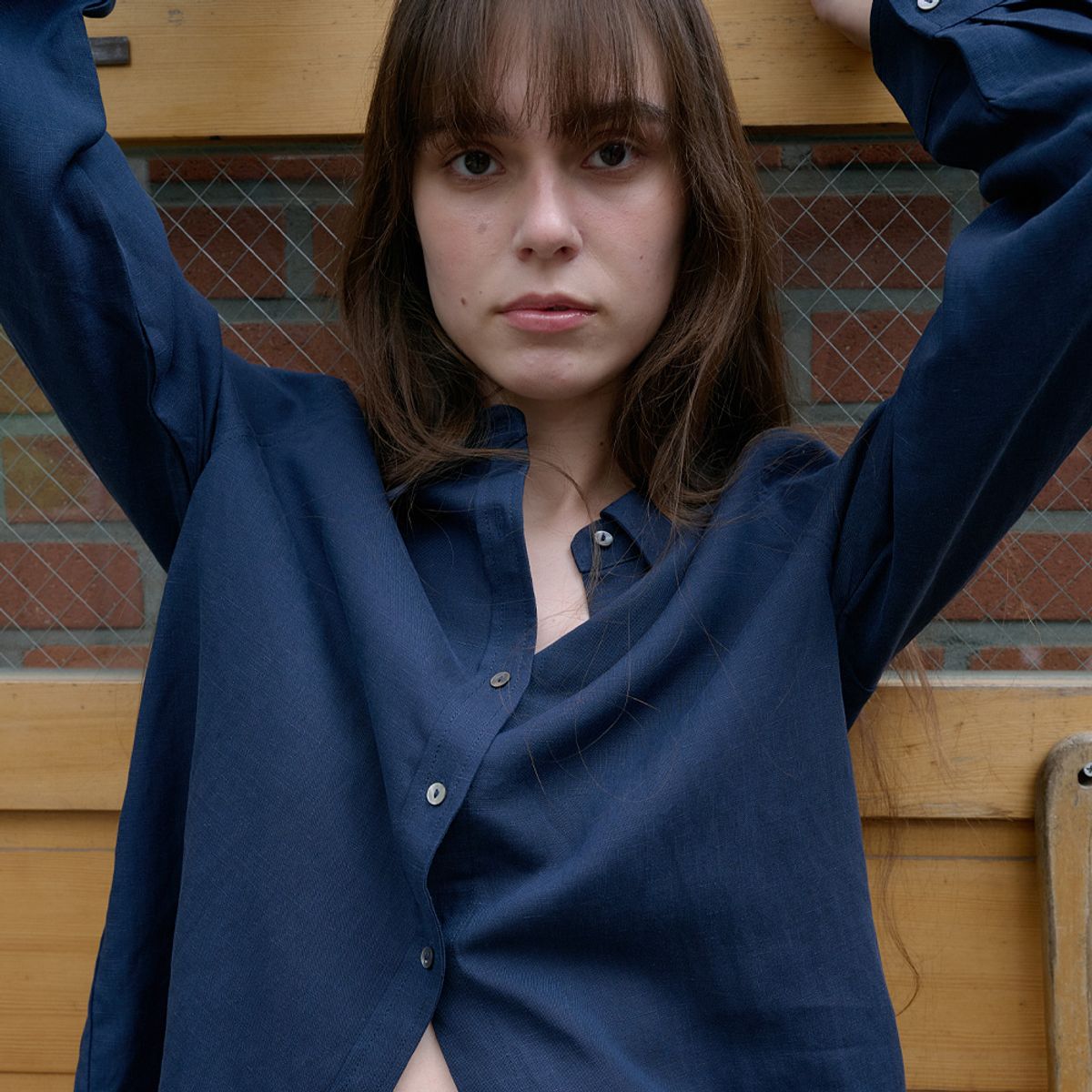 엘씨브이(LCVE) LINEN BLEND BASIC SHIRT_NAVY