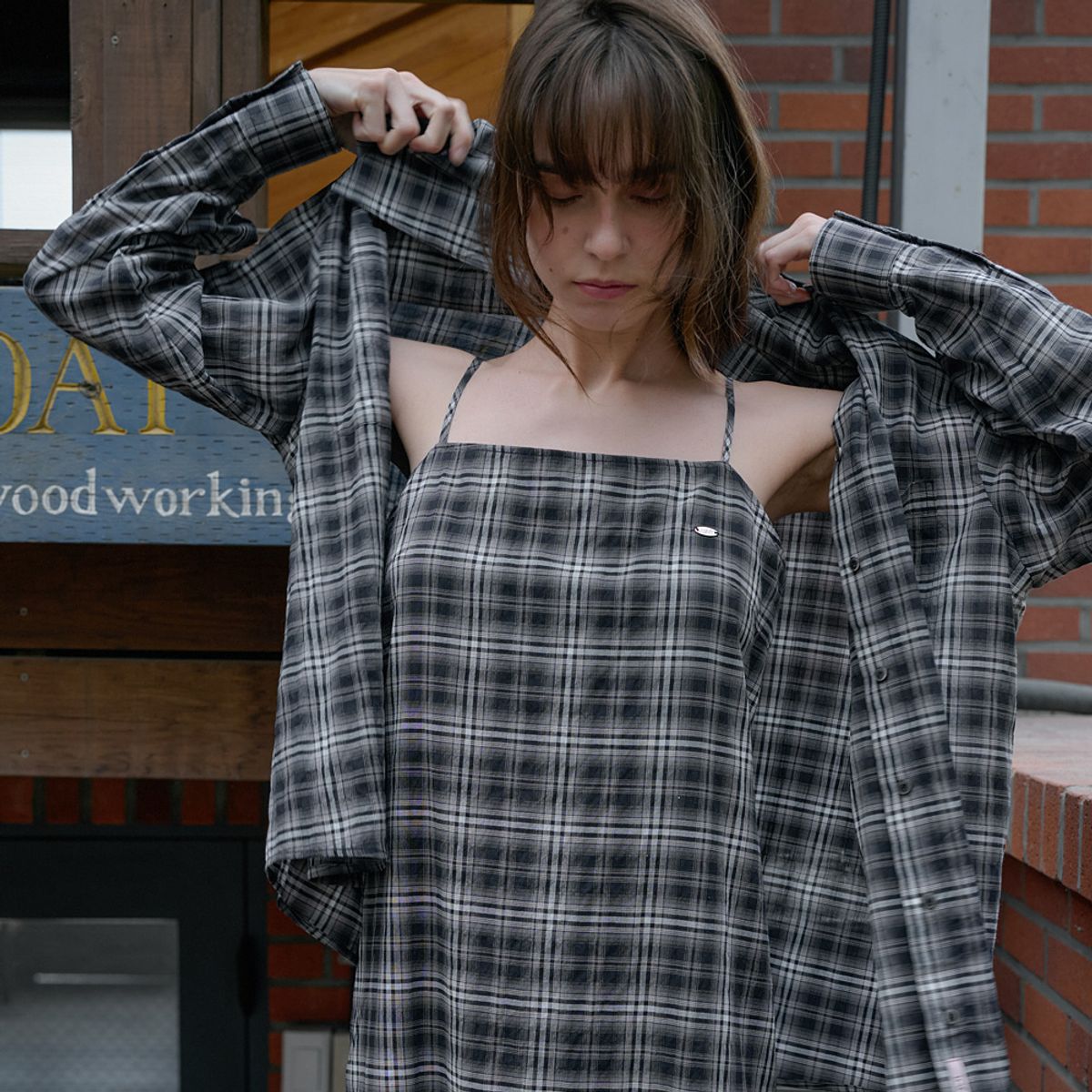 엘씨브이(LCVE) COTTON PLAID CHECK SHIRT_BLACK