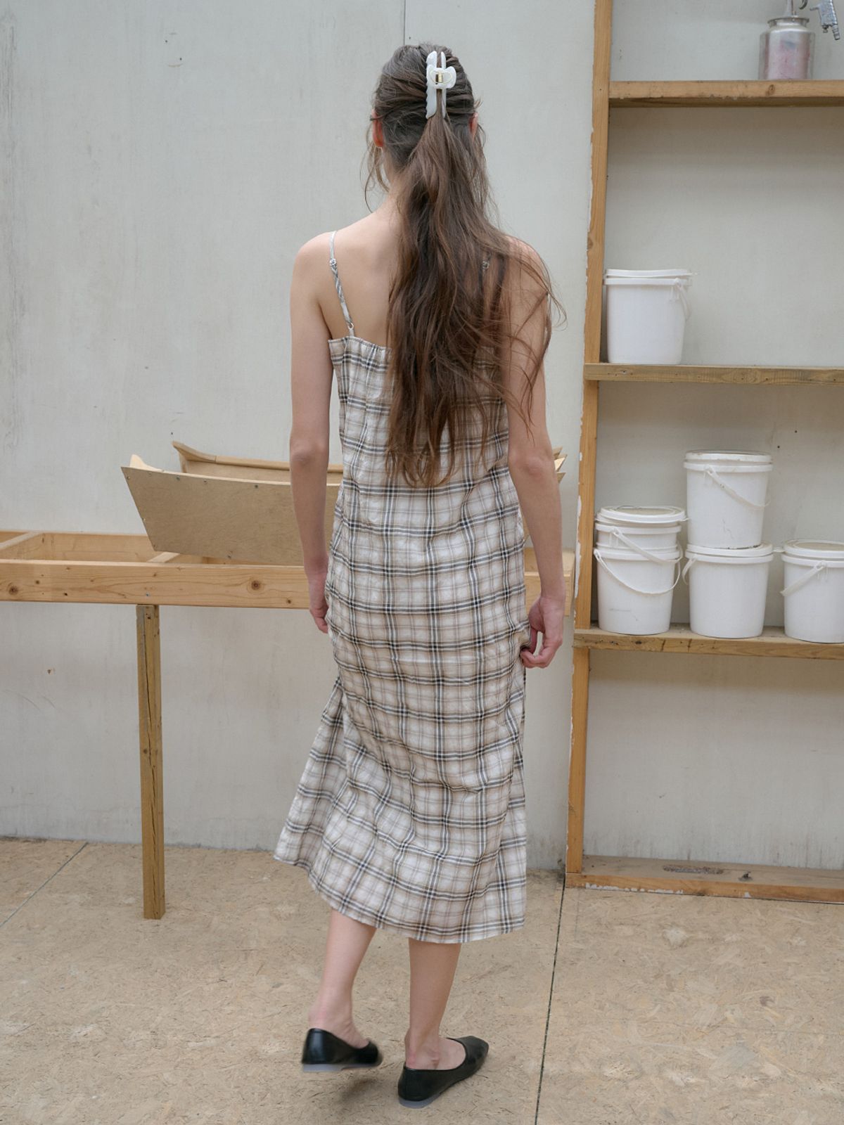 엘씨브이(LCVE) COTTON PLAID CHECK STRAP DRESS_IVORY