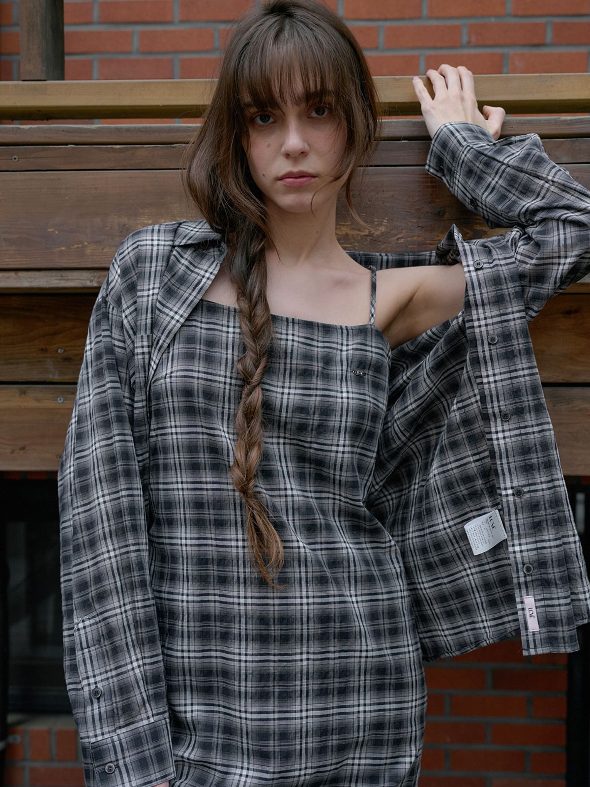 엘씨브이(LCVE) COTTON PLAID CHECK STRAP DRESS_BLACK