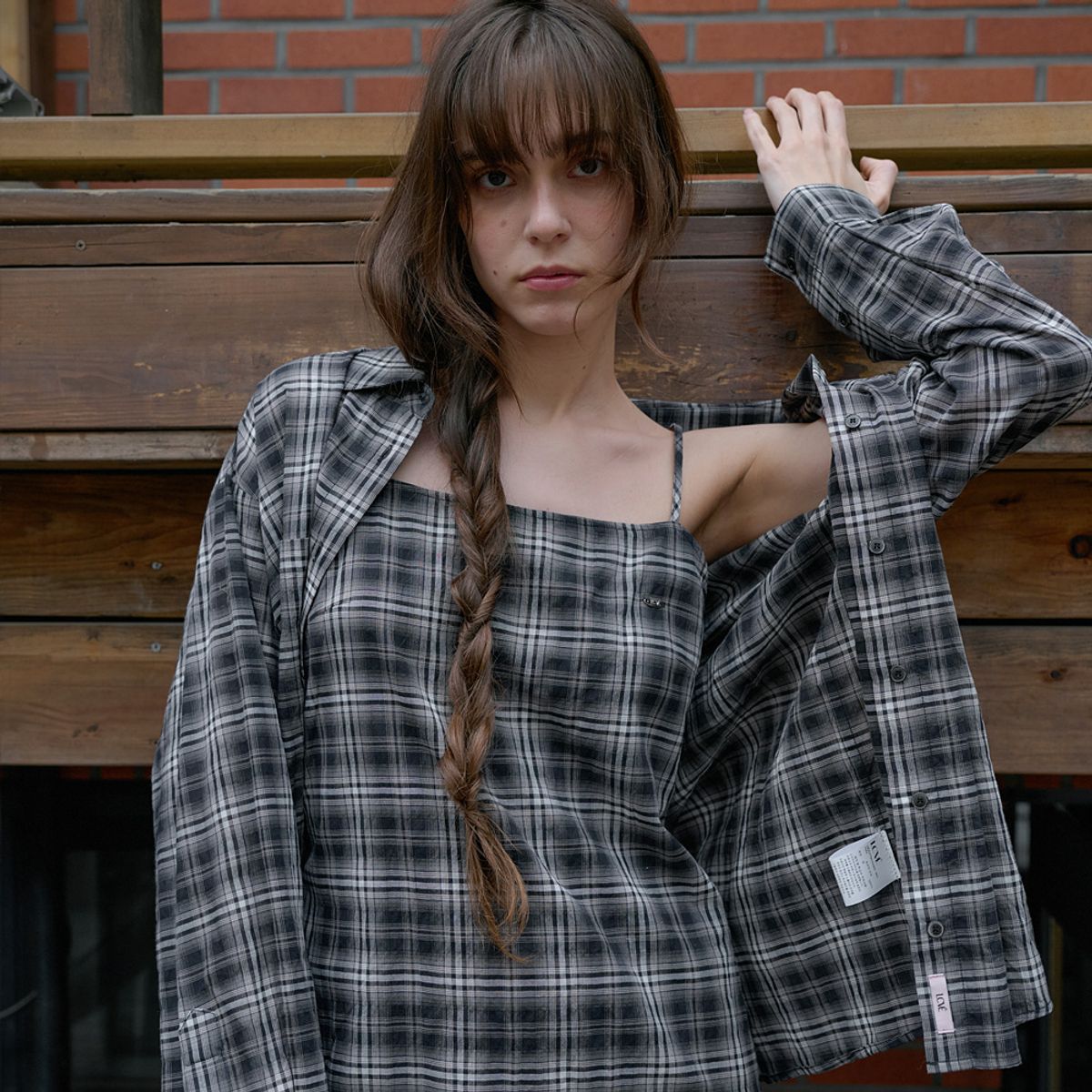 엘씨브이(LCVE) COTTON PLAID CHECK STRAP DRESS_BLACK