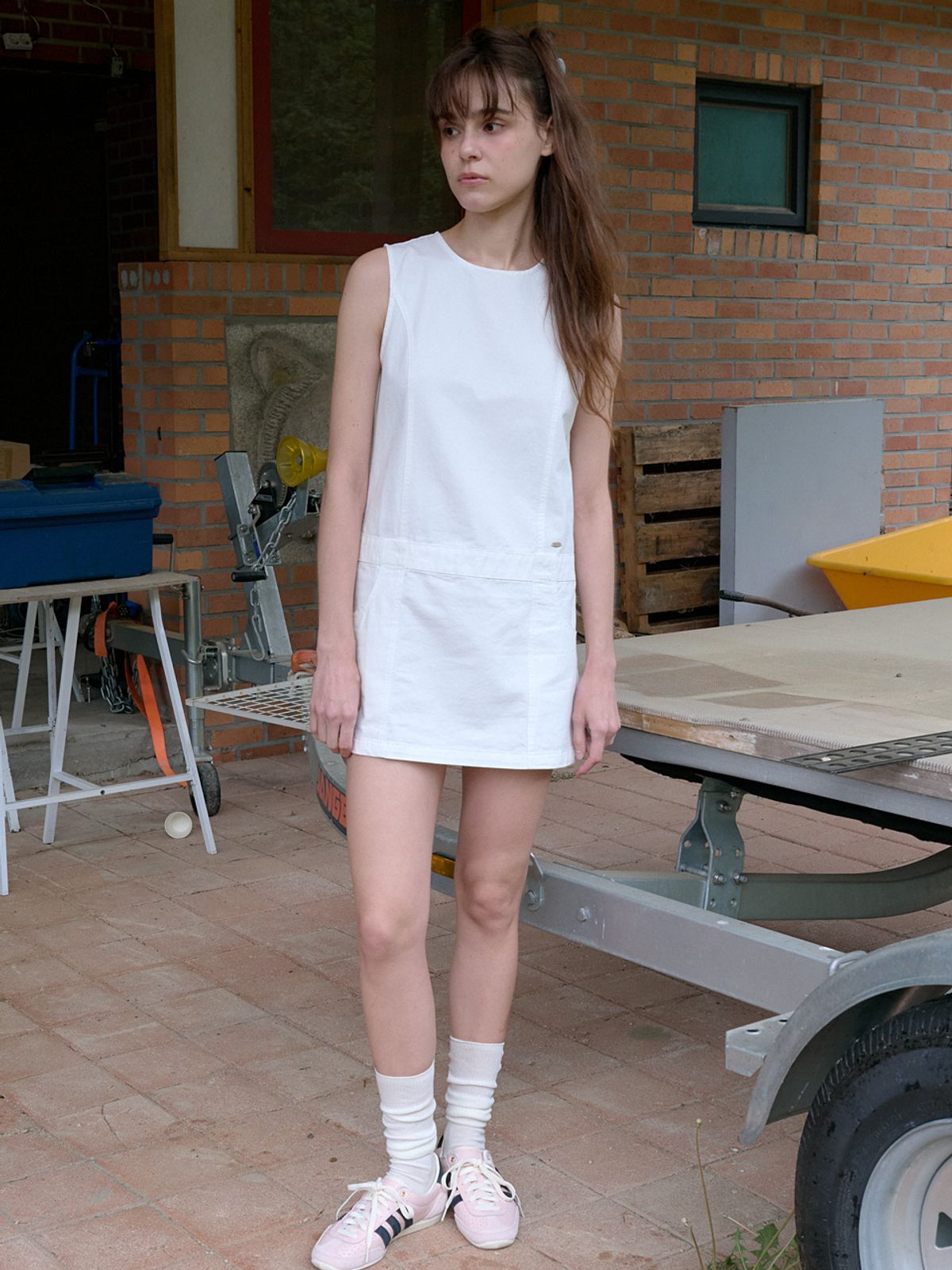 엘씨브이(LCVE) COTTON FLAT MINI DRESS_WHITE