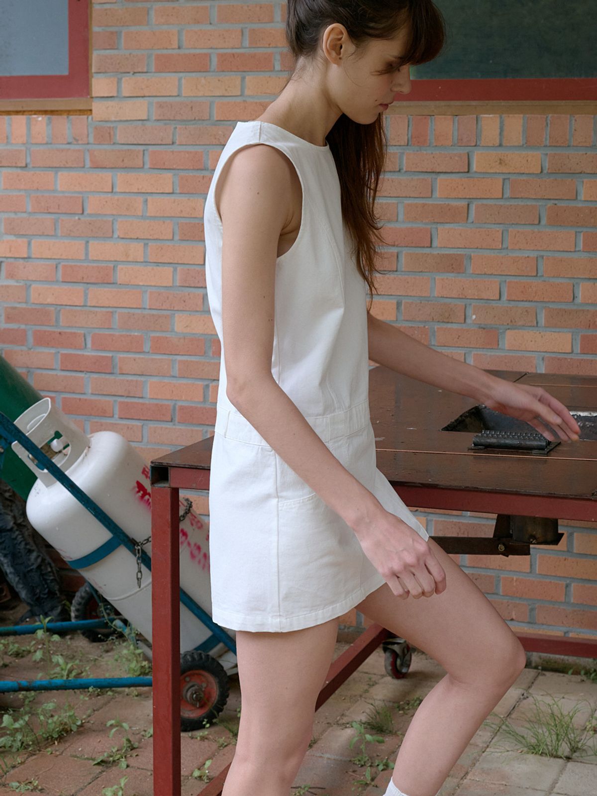 엘씨브이(LCVE) COTTON FLAT MINI DRESS_WHITE