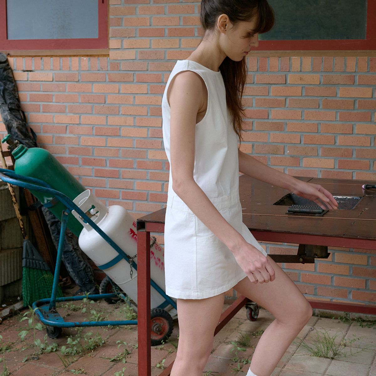 엘씨브이(LCVE) COTTON FLAT MINI DRESS_WHITE